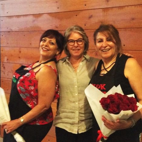 AFOPA Secretary Jeanie Lucas (centre) with our wonderful chefs Enaam Oudih (L) and Omaya Elassaad (R).