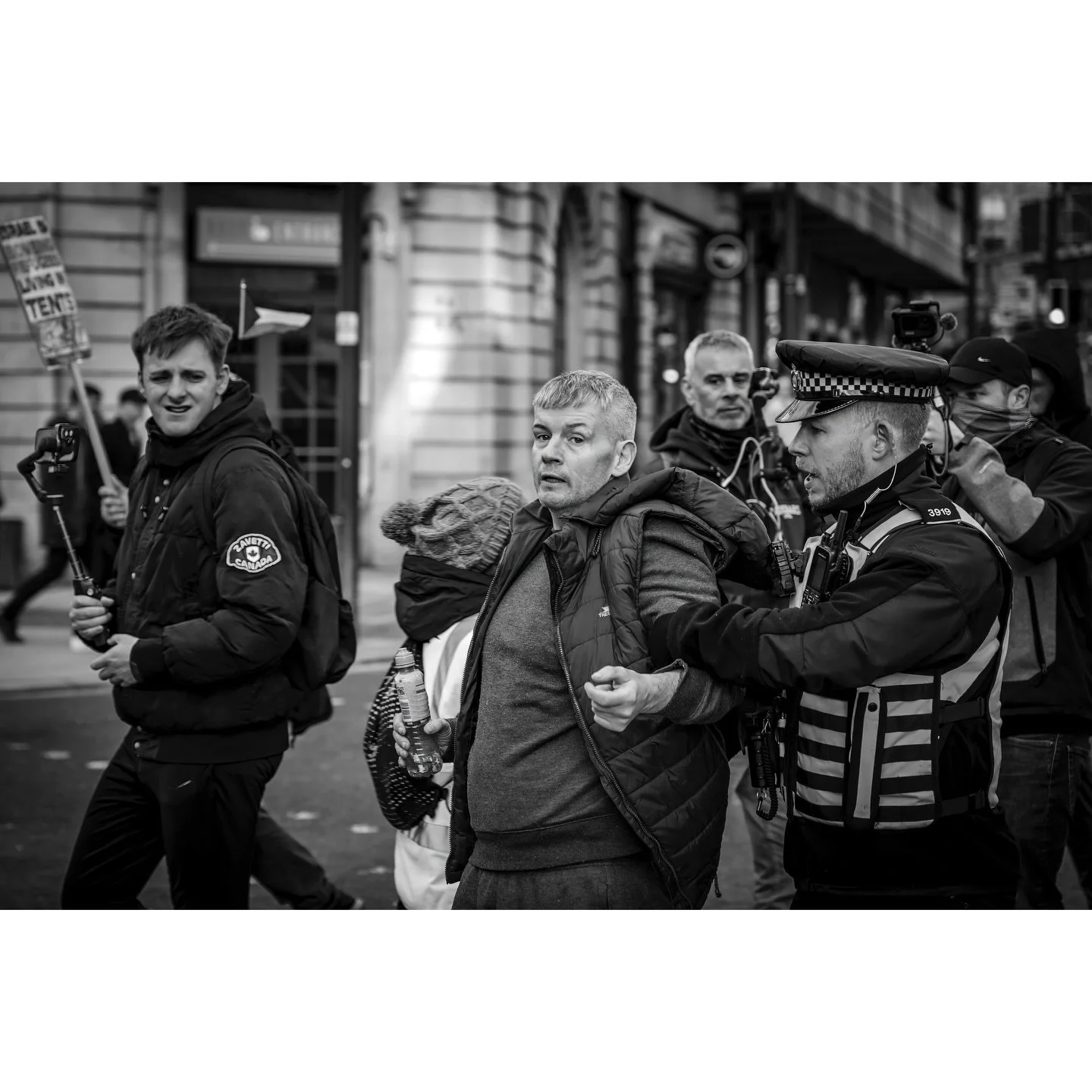 I briefly spotted this guy on the Headrow in Leeds as the Freedom for Palestine march passed by. Clearly he was intoxicated which sadly is a common sight in Leeds city centre even through the day.

I followed him for a short while and he appeared at 