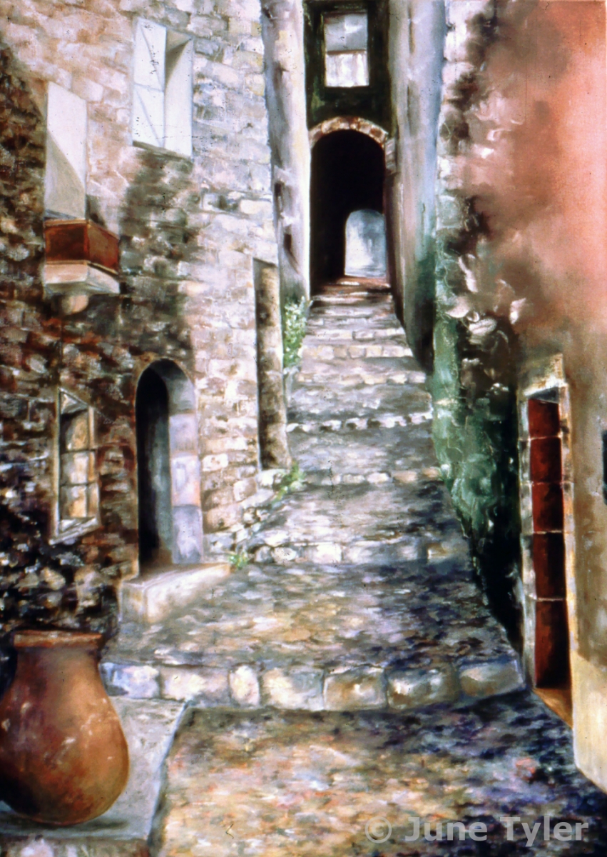  "Passageway in St. Paul de Vence" 1987 Oil on Canvas 42" x 30" private collection (Ruby) 