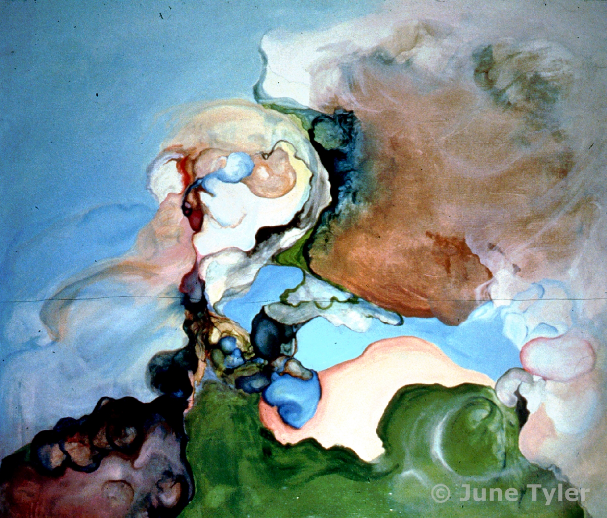  One of my earliest oils on canvas: "Flying Form Rooted," 1975. It is approximately 42" x 48"  I was a sophomore in undergrad school, when I began to develop a personal direction in art, experimenting with organic forms, color and space. My professor