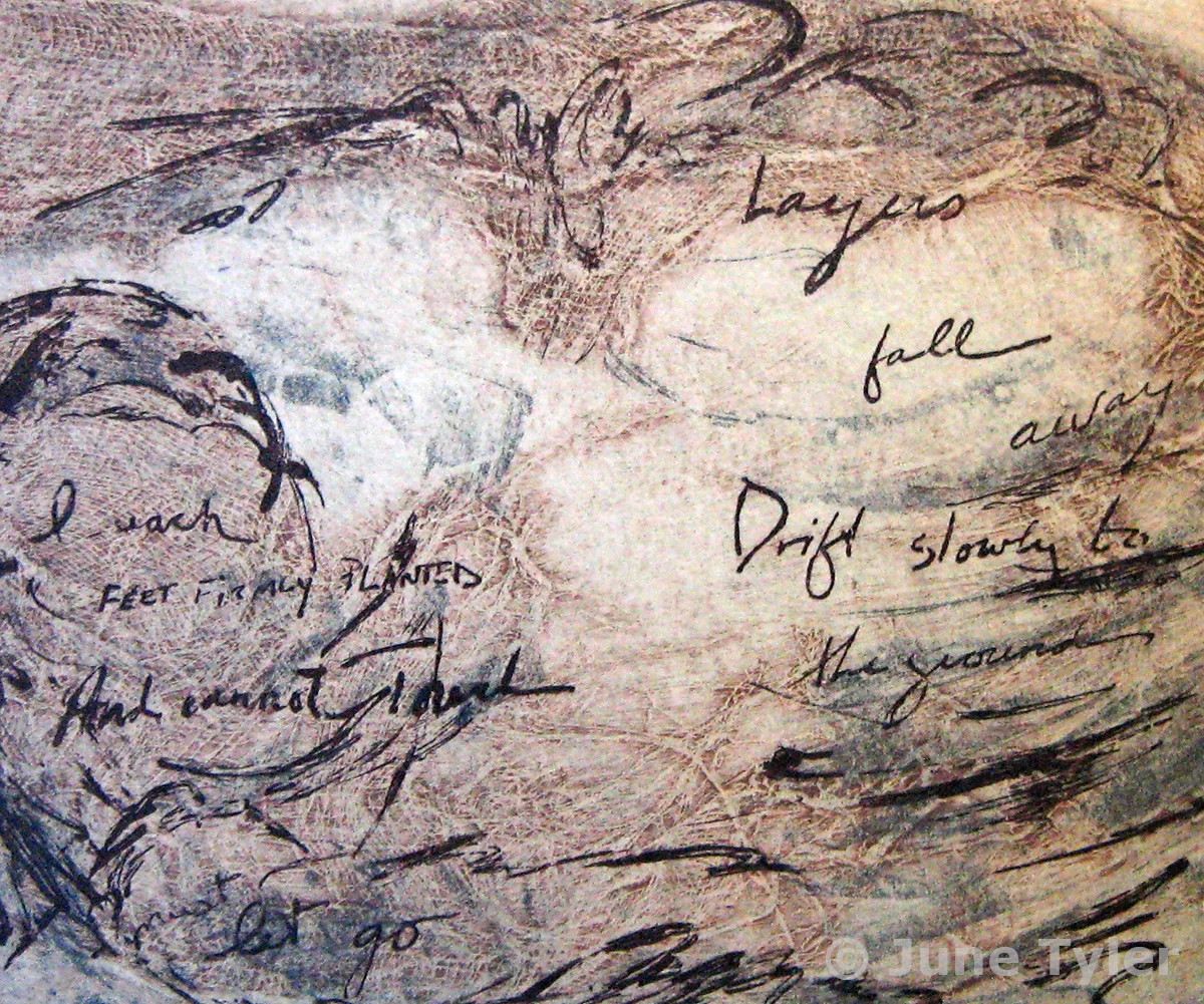"Layers Fall..." 1989 Collagraph, Intaglio on Handmade Paper for exchange portfolio at Syracuse University 11" x 8.5"