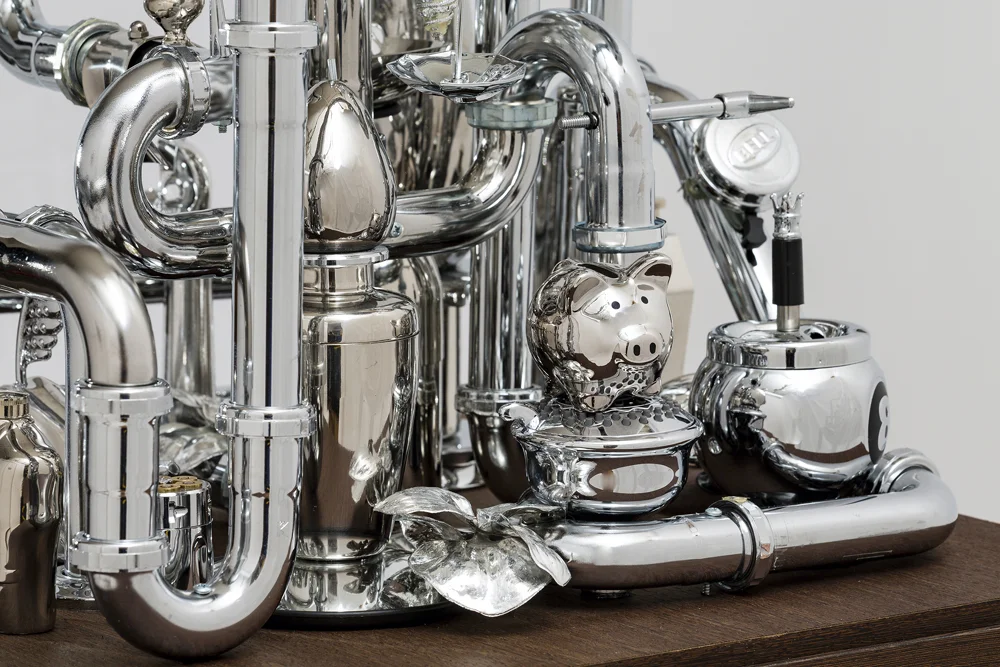 Cat , chrome, metal, plastic & wood, 24"x72"x24" ©2017