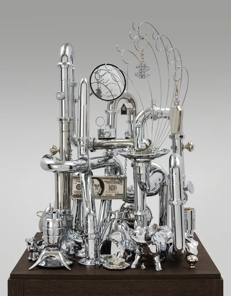Peacock, chrome, metal, plastic & wood, 22"x72"x22" ©2017