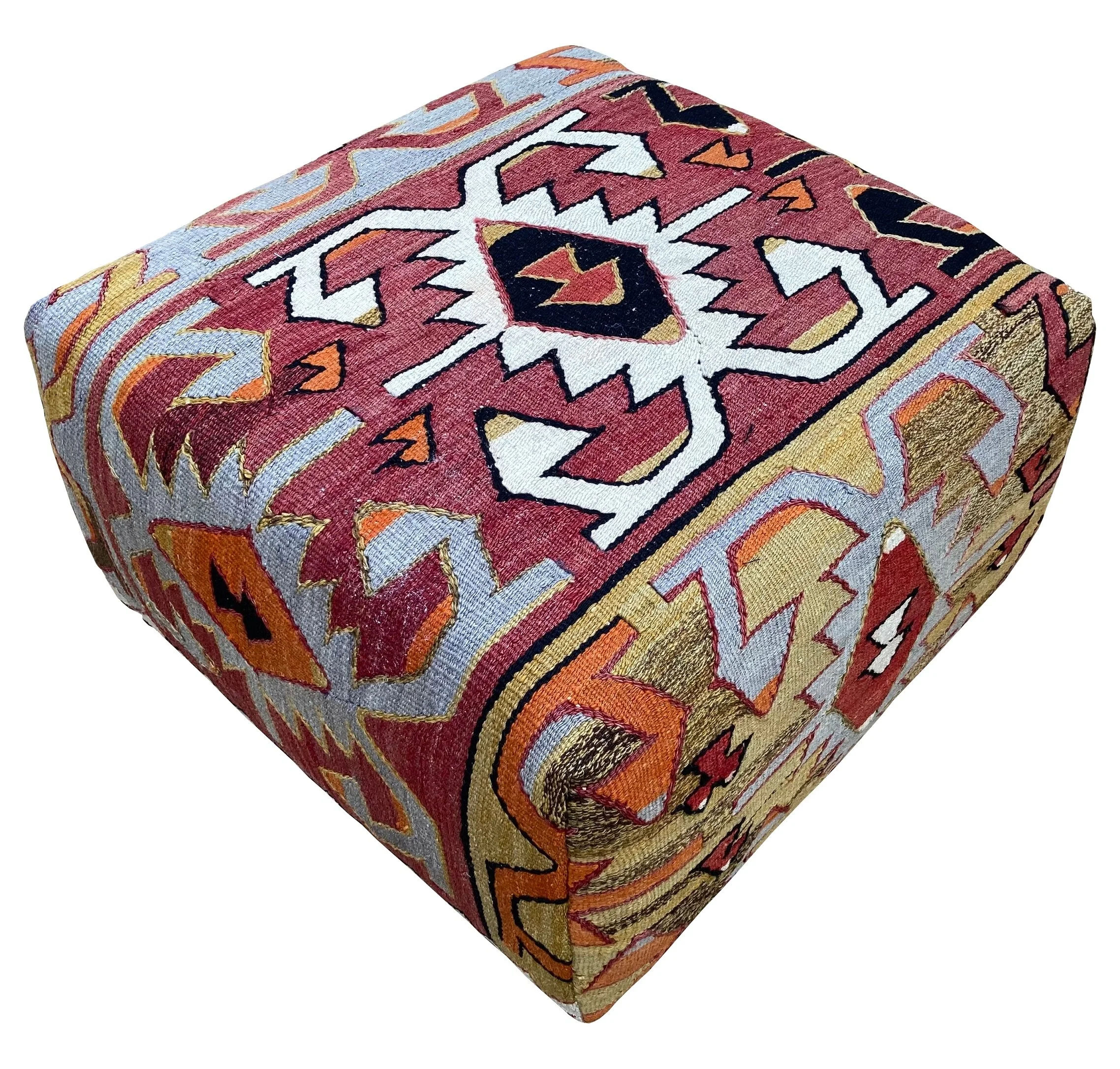 Kilim Covered Stool 0.69m x 0.69m x H0.44m — Rug Addiction