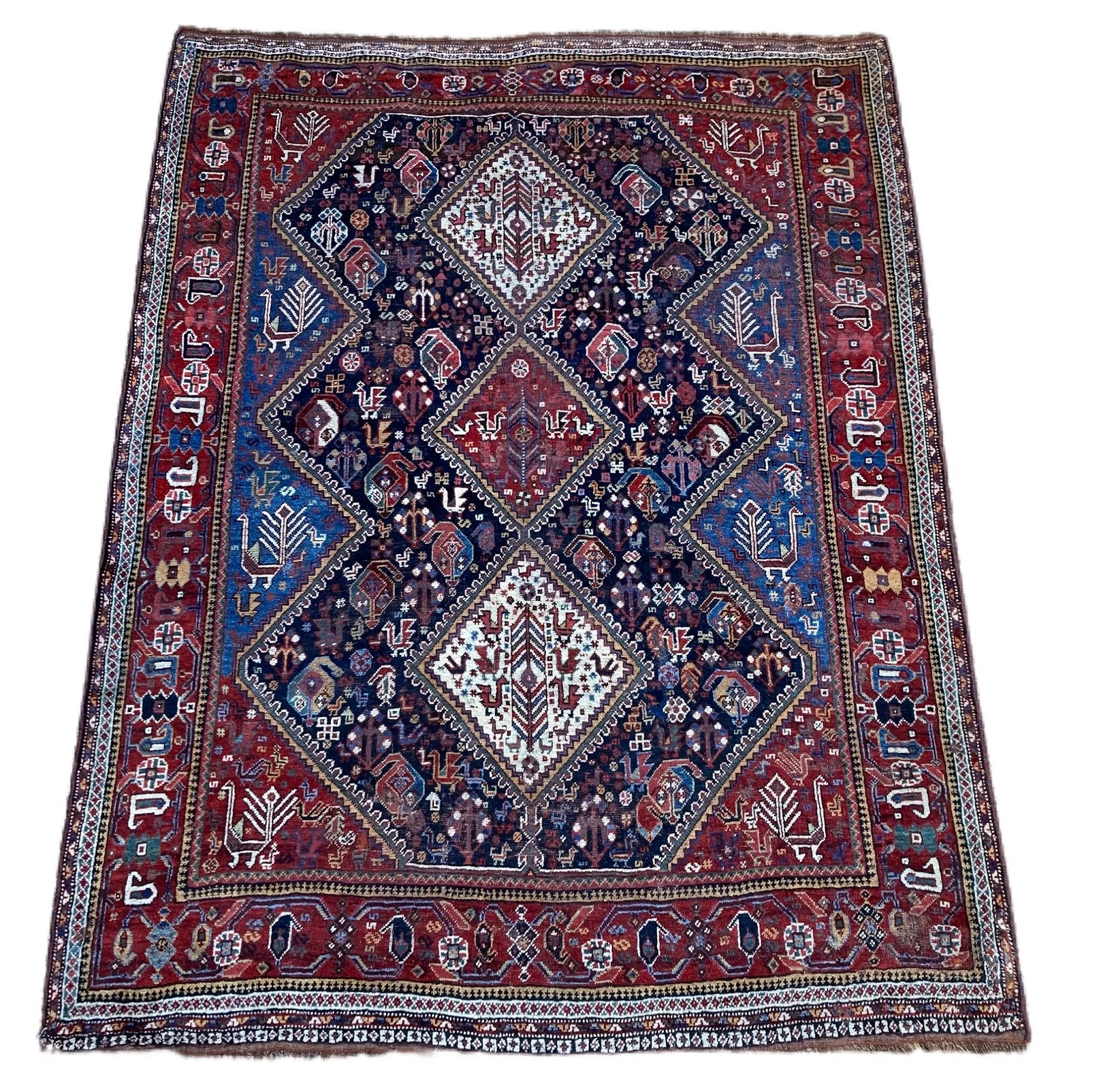 21.23.00001_1 Antique Tribal Persian Qashqai Khamseh Rug.JPG