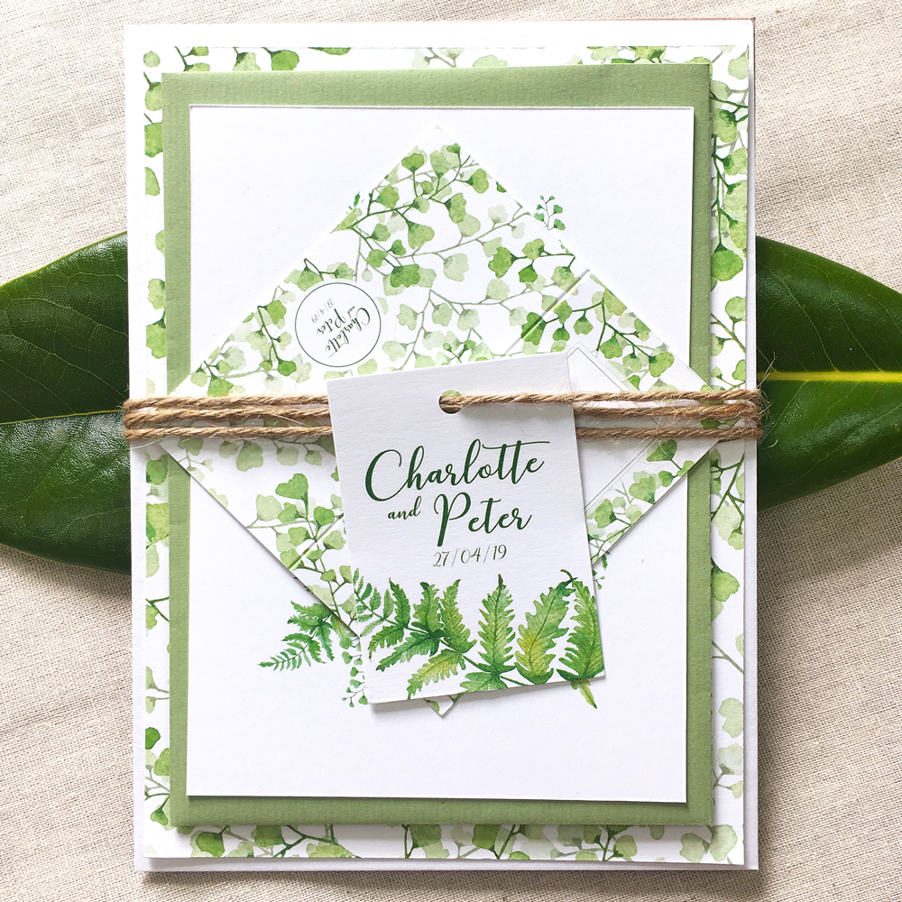 FERN The Fern collection is a beautifully fresh, delicate and elegant stationery suite that will compliment so many wedding colour palettes, particularly a spring/ summer celebration!