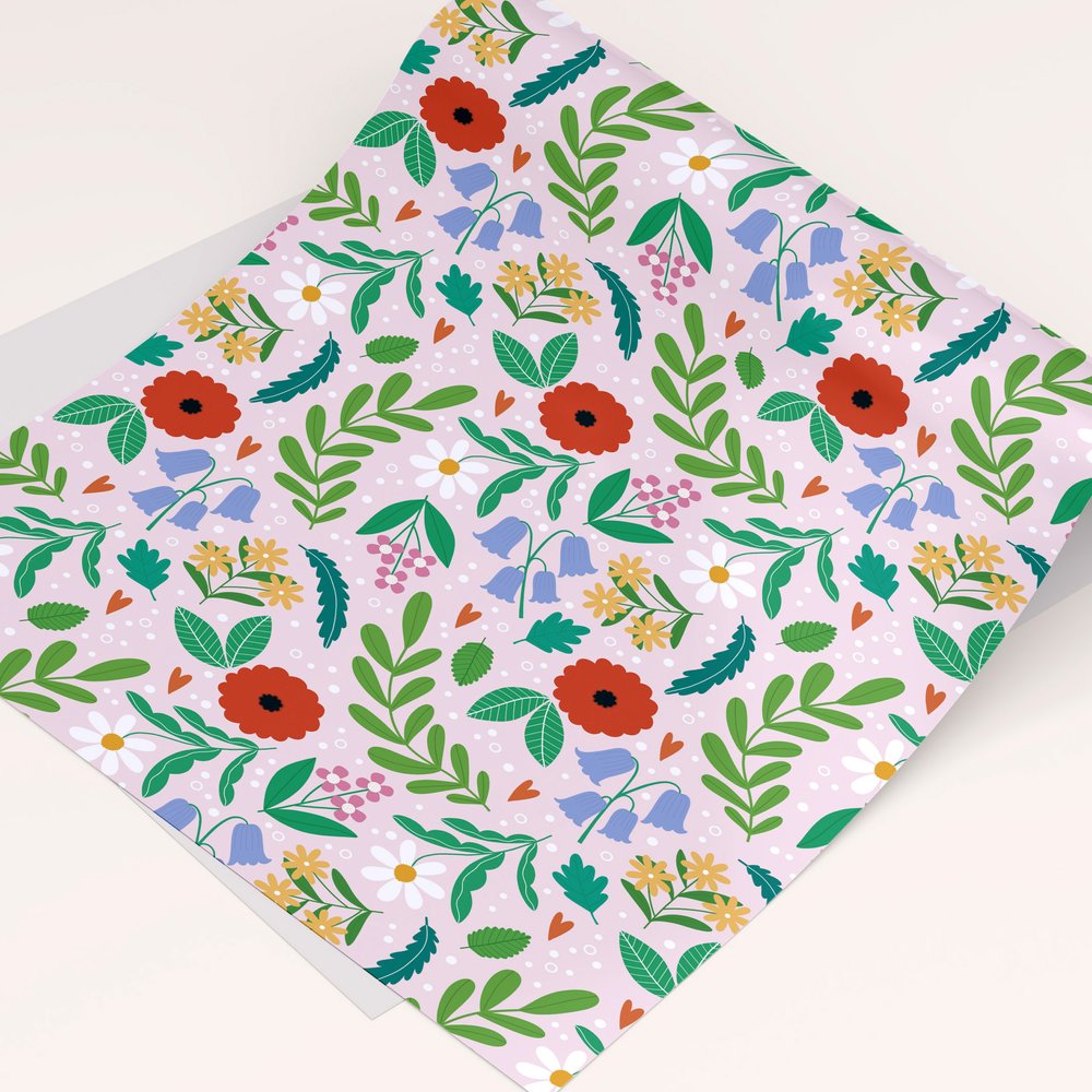 Bright Colourful Large Abstract Floral Pattern Wrapping Paper Sheets