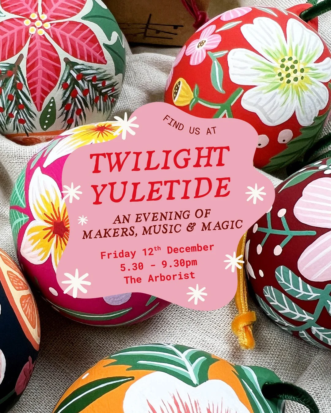⭐THIS FRIDAY evening...

Join us for a wonderful festive celebration at The Arborist this Friday the 12th of December from 5.30 - 9.30pm ✨

Featuring...
✨ Local Makers Christmas Market... expect handmade treasures, beautiful gift ideas, tasty tipples