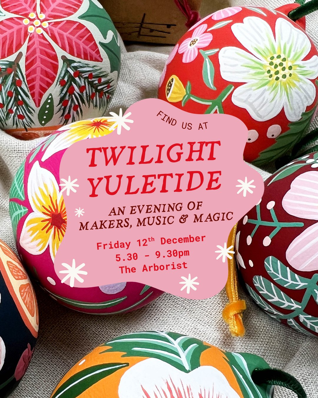 ⭐THIS FRIDAY evening...

Join us for a wonderful festive celebration at The Arborist this Friday the 12th of December from 5.30 - 9.30pm ✨

Featuring...
✨ Local Makers Christmas Market... expect handmade treasures, beautiful gift ideas, tasty tipples