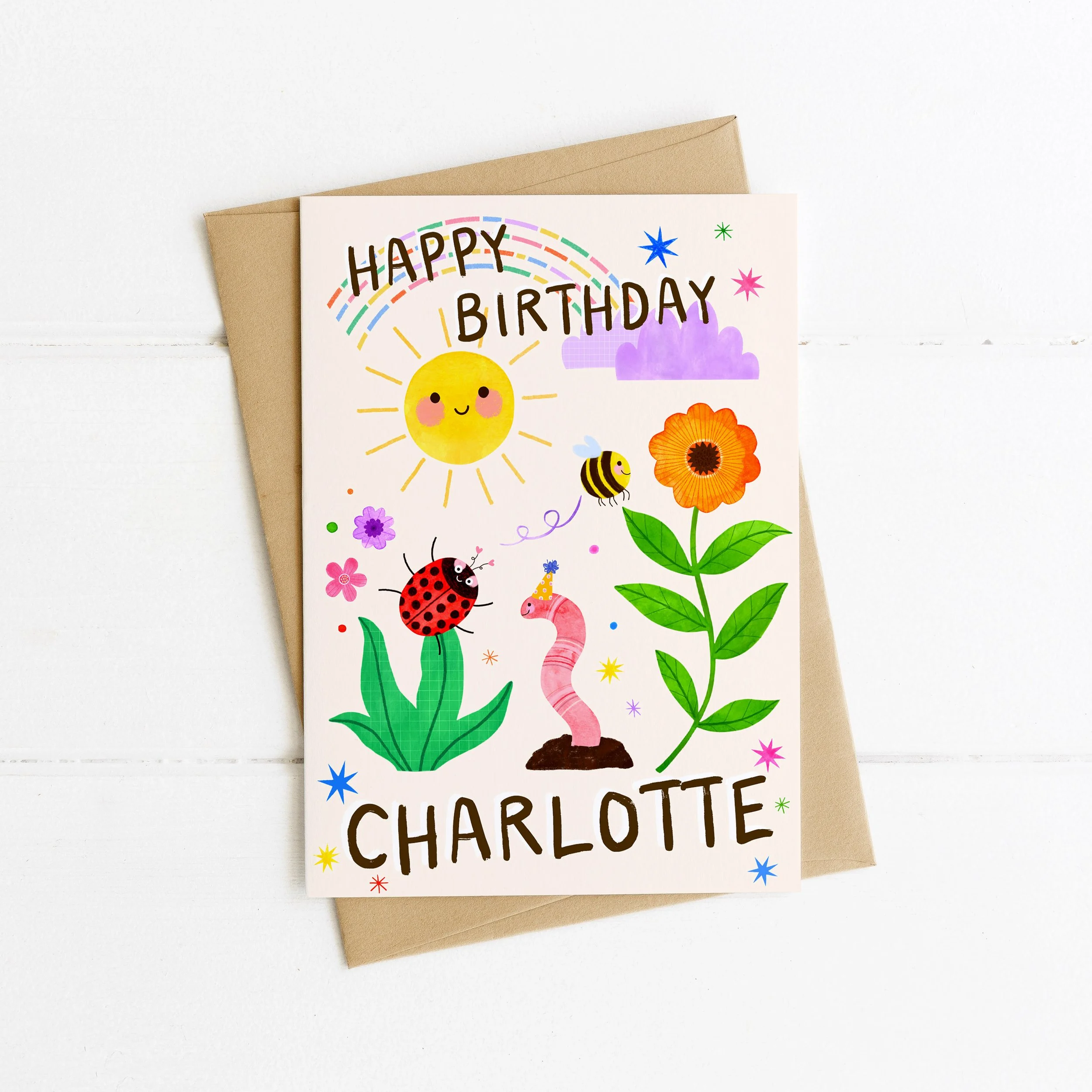 Childrens Personalised Name Card Bugs and Sun 7.jpg