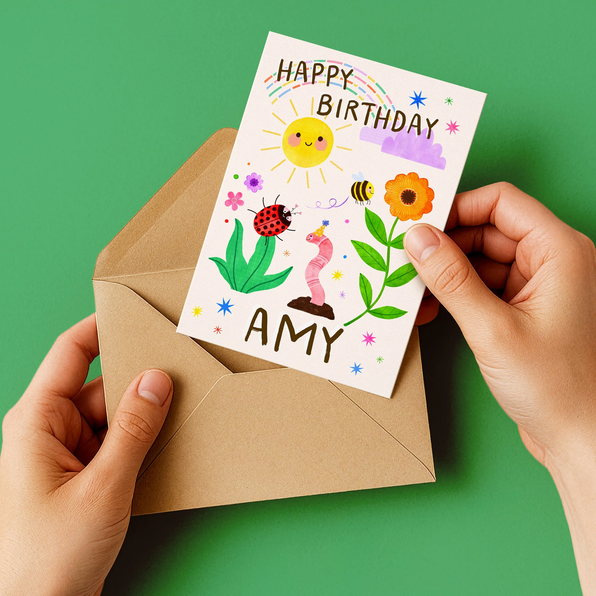 Childrens Personalised Name Card Bugs and Sun 4.jpg