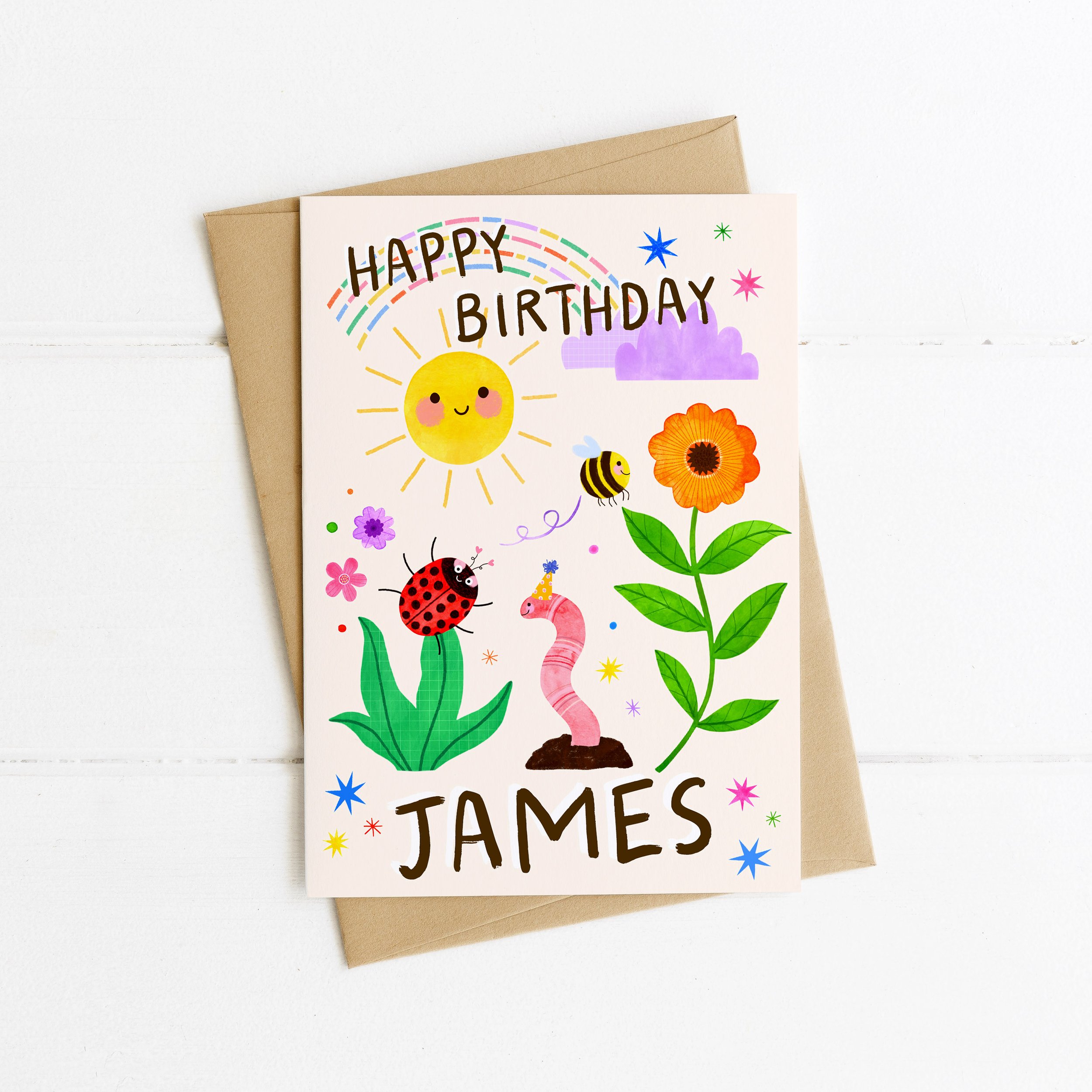 Childrens Personalised Name Card Bugs and Sun 6.jpg