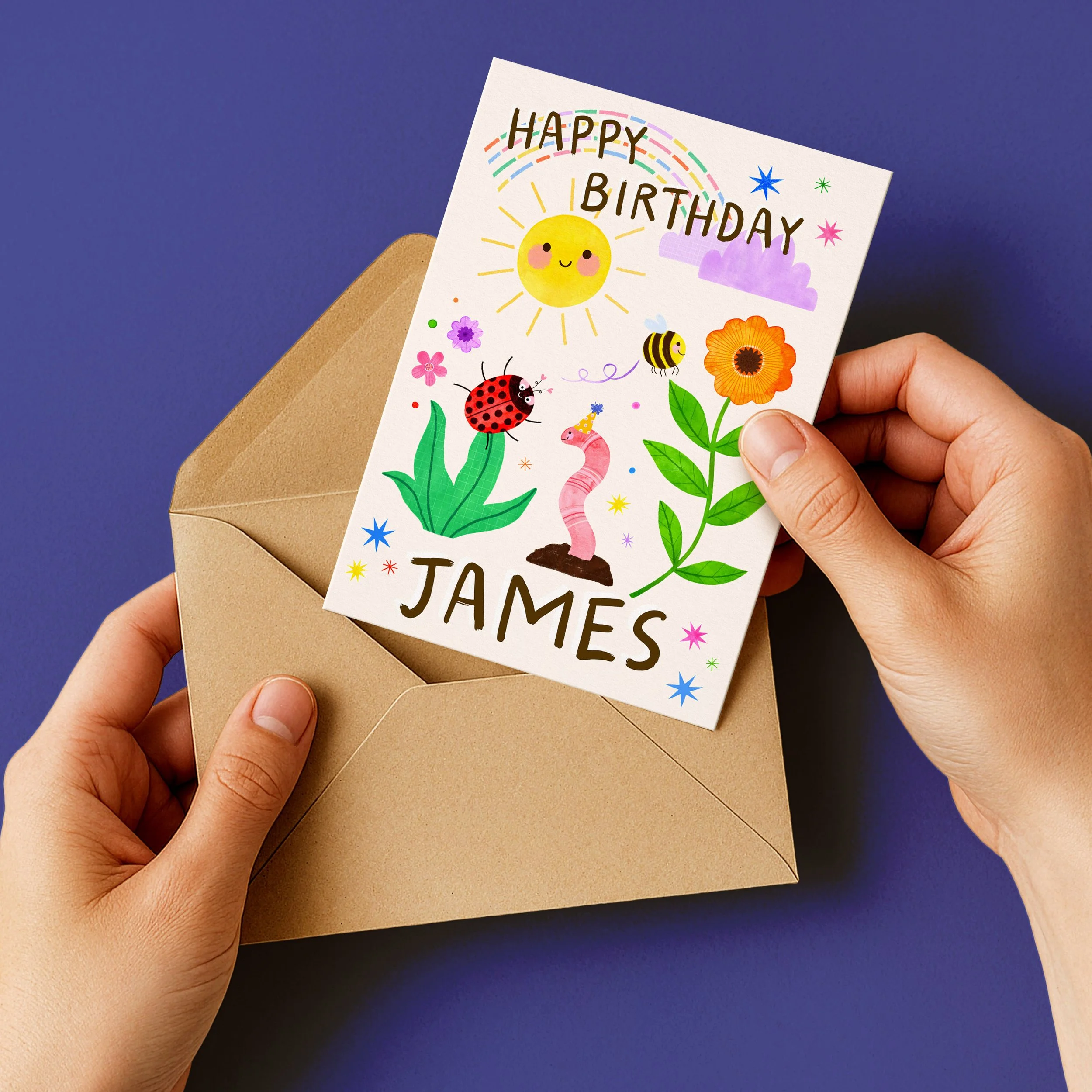 Childrens Personalised Name Card Bugs and Sun 5.jpg