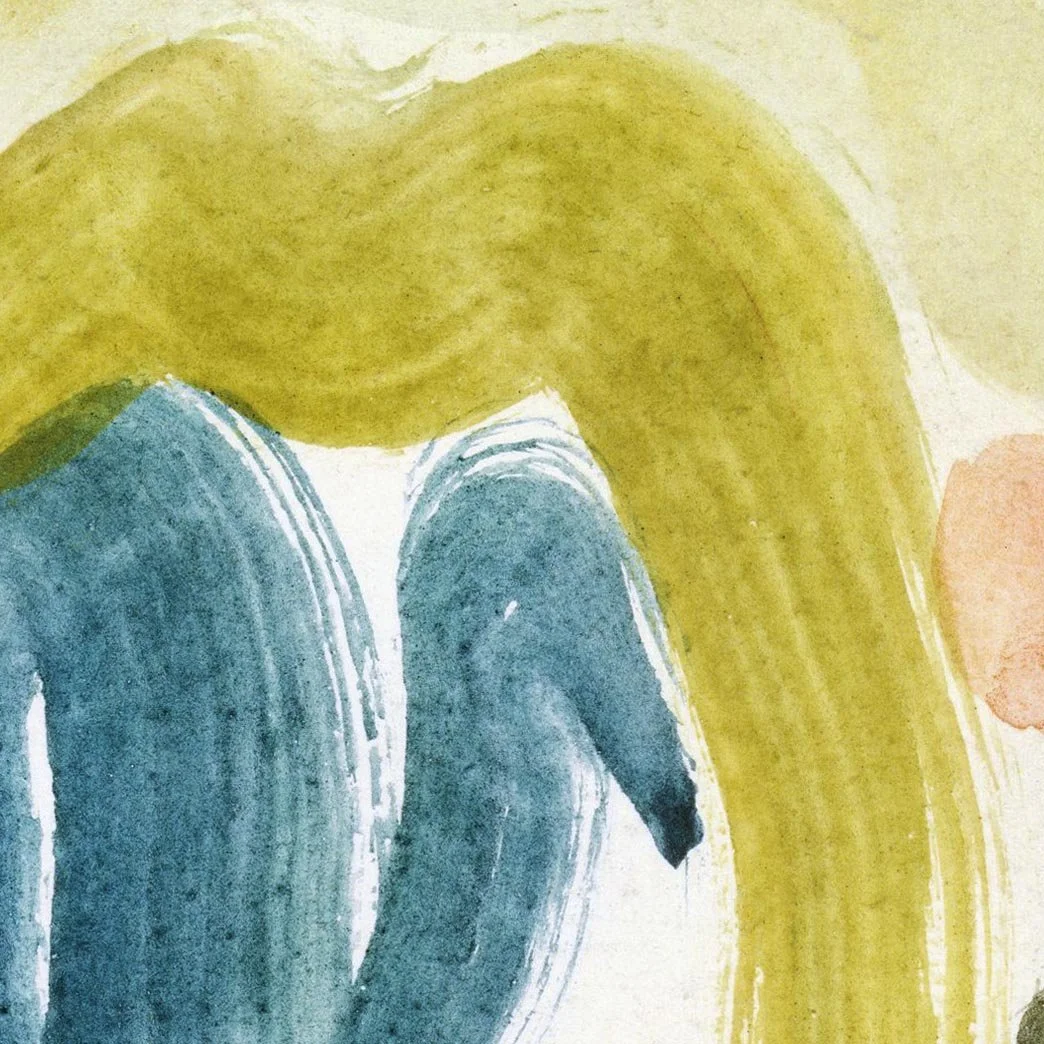 Detail close-up crop of abstract art painting, showing brush strokes and high resolution details. Tempura on paper, 1935