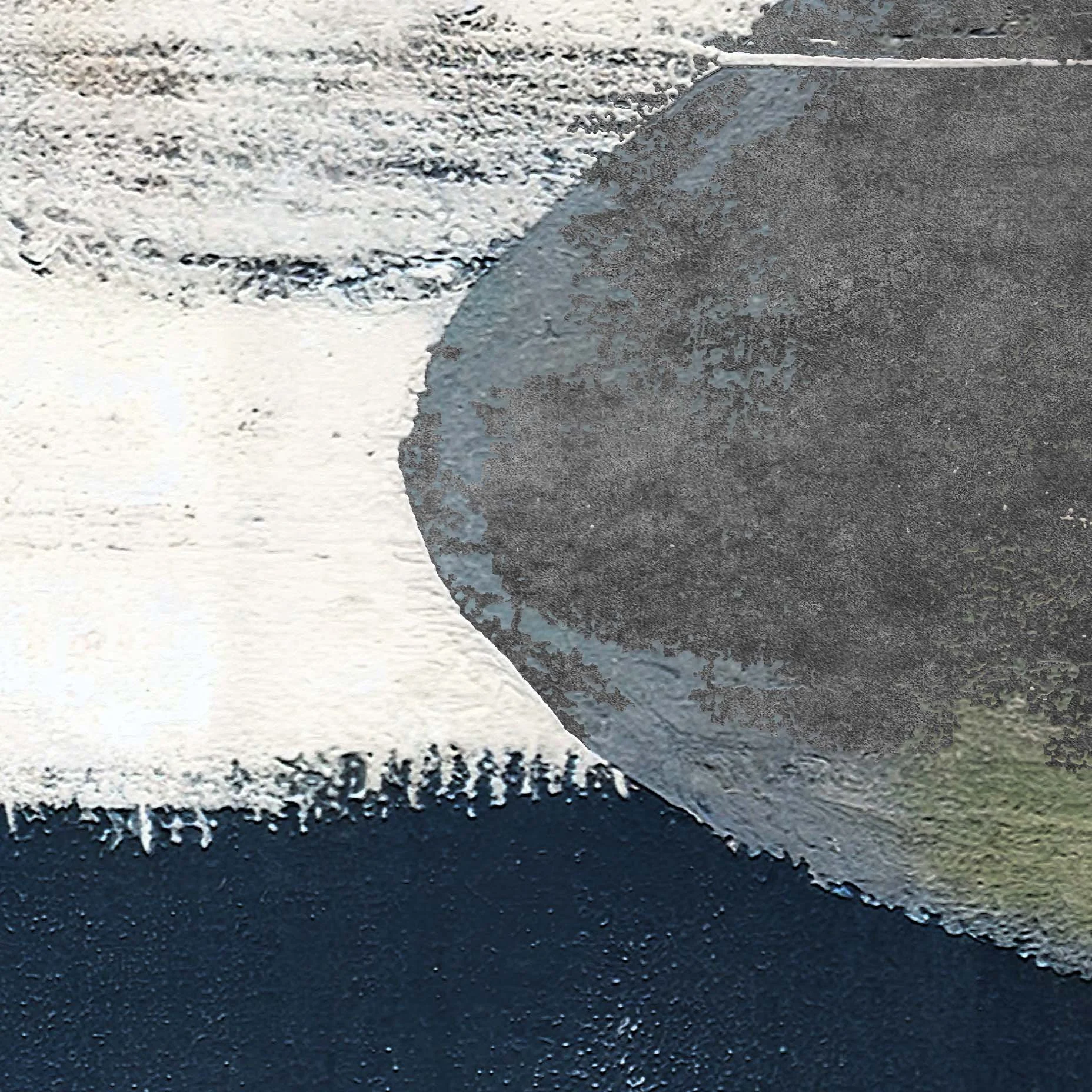 Detail close-up crop of abstract art painting, showing brush strokes and textures in high resolution details.