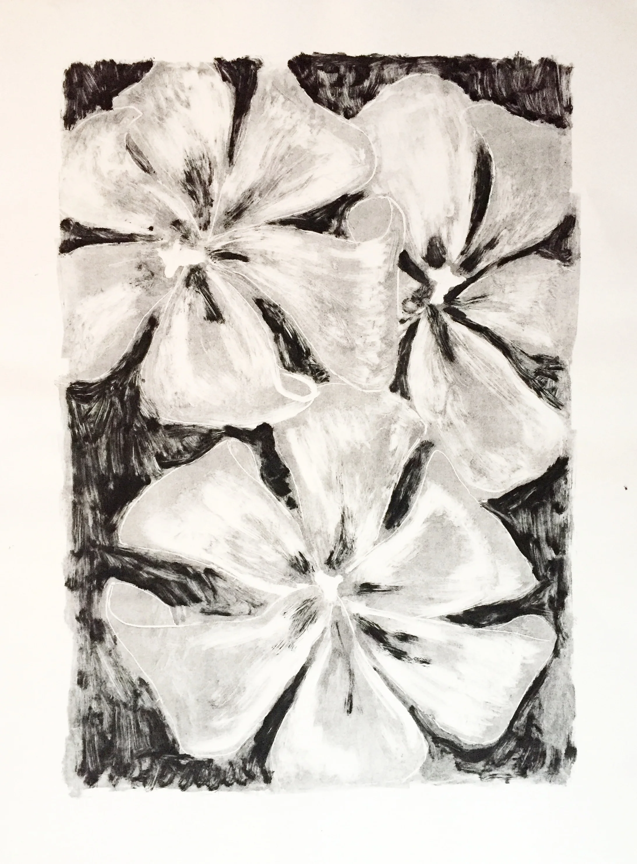 Bouquet 1. Ink Monotype on Paper. 25x18