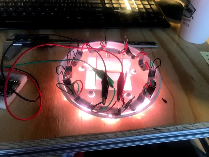 Hand-wired LED test inside the scanner housing