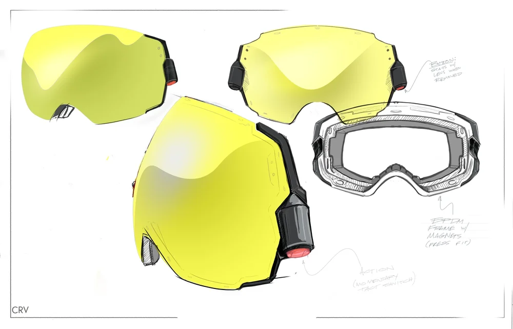 Marker sketches of ski goggles with yellow lenses