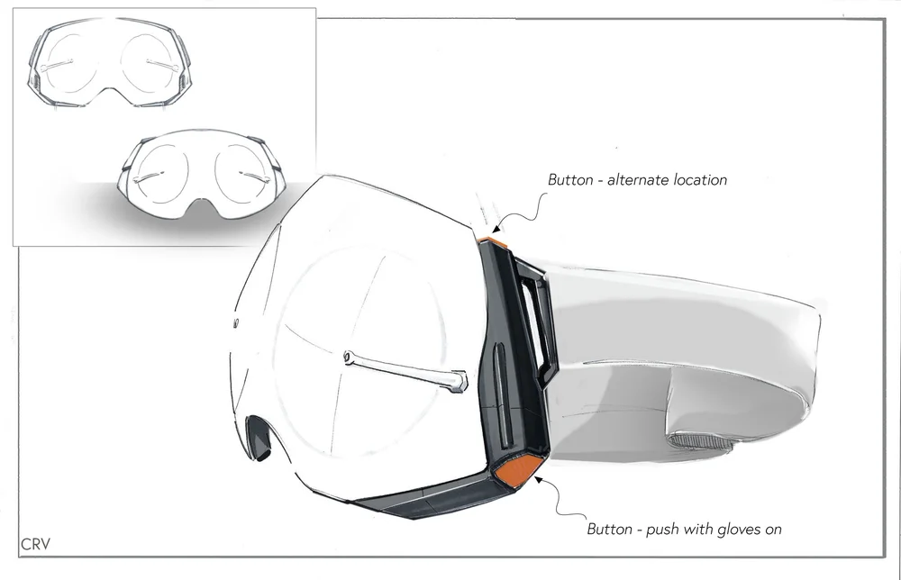 Goggle sketch with a button labeled 'push with gloves on'