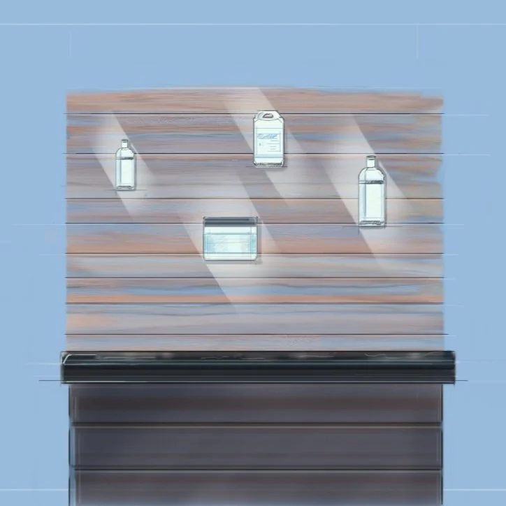 Sketch of a lit retail display wall