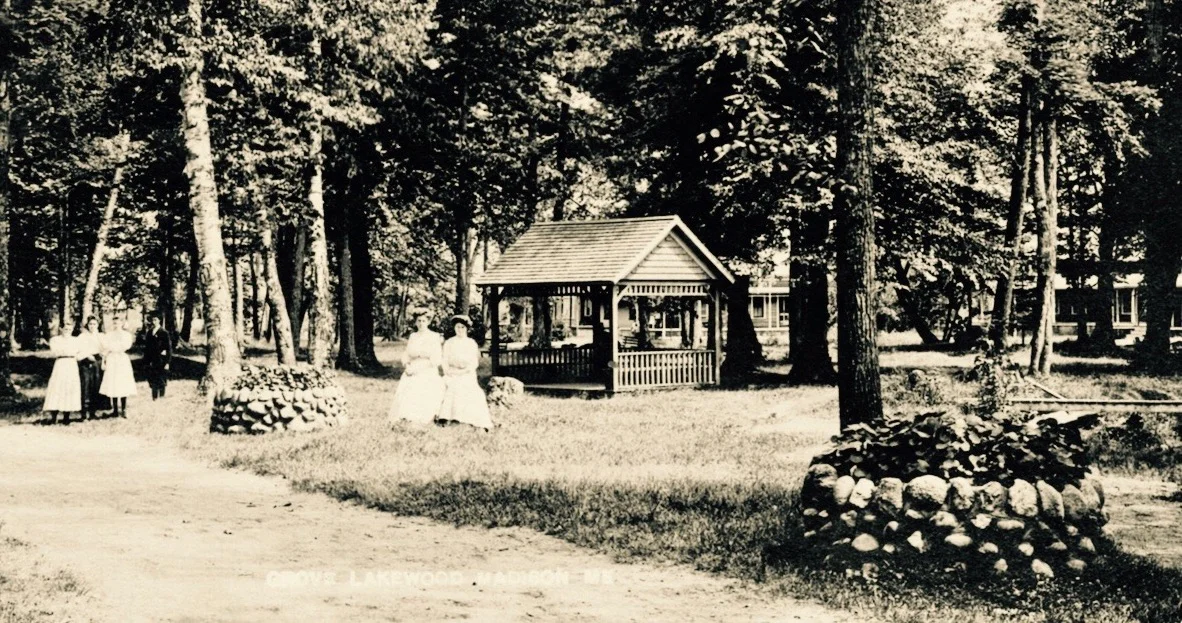 Pathways and picnic spots in what was then known as "Lakewood Grove" on Hayden Lake (Lake Wesserunsett)