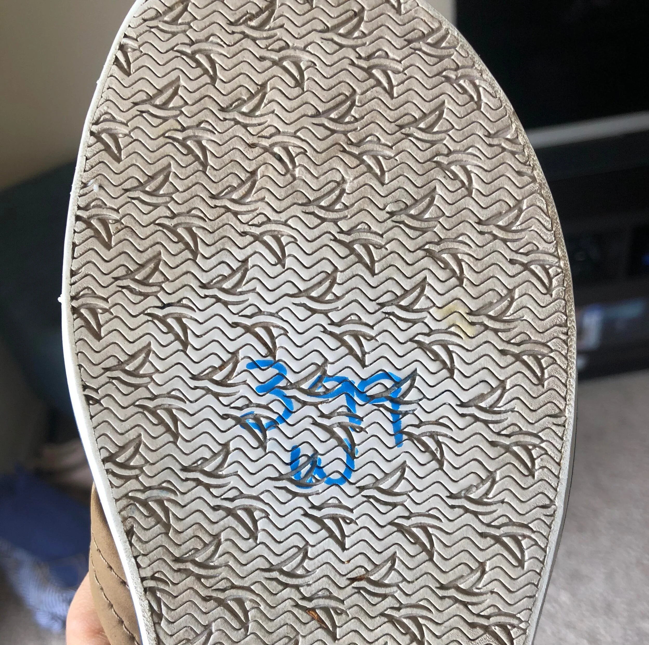How to remove sharpie from the bottom of thrift footwear.