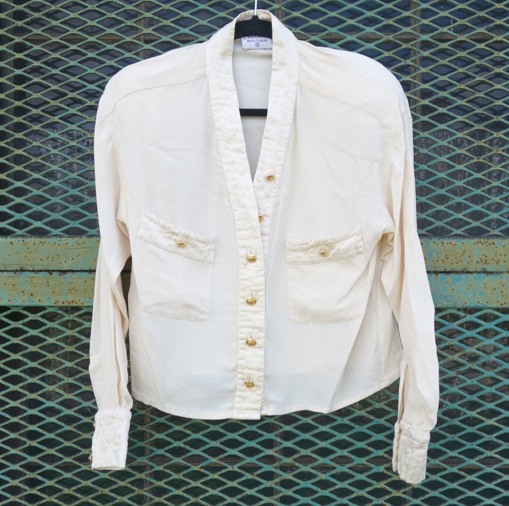 Chanel White Blouse with Stiff Collar — The Posh Pop-Up