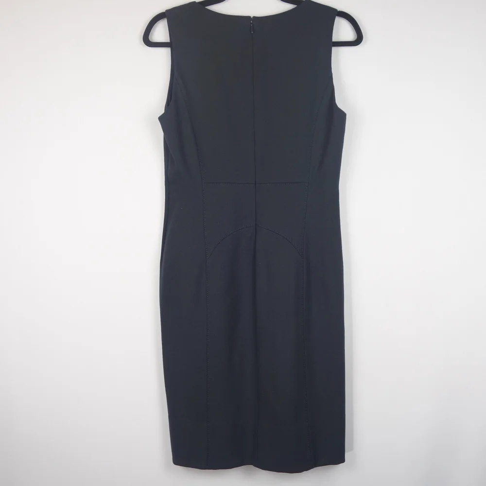 armani collezioni black dress ARMANI COLLEZIONI Size 10 Black Wool Crepe Sleeveless Knee Length Dress