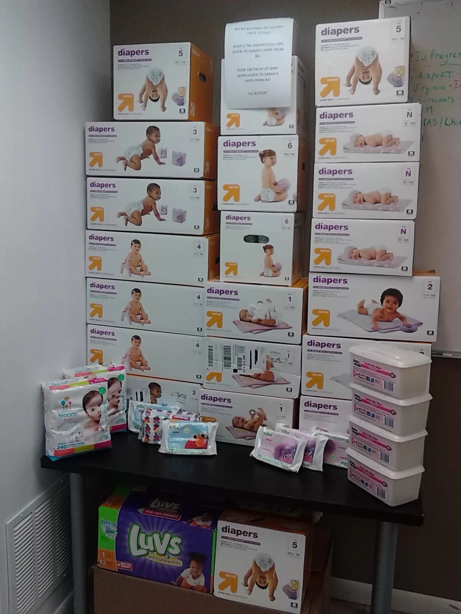  We support Sarah’s Hope Family Shelter Of Baltimore, Maryland with pampers, pull ups, and baby wipes several times throughout the year. We also support them with back to school back packs and supplies as well as bag lunches throughout the year. The 