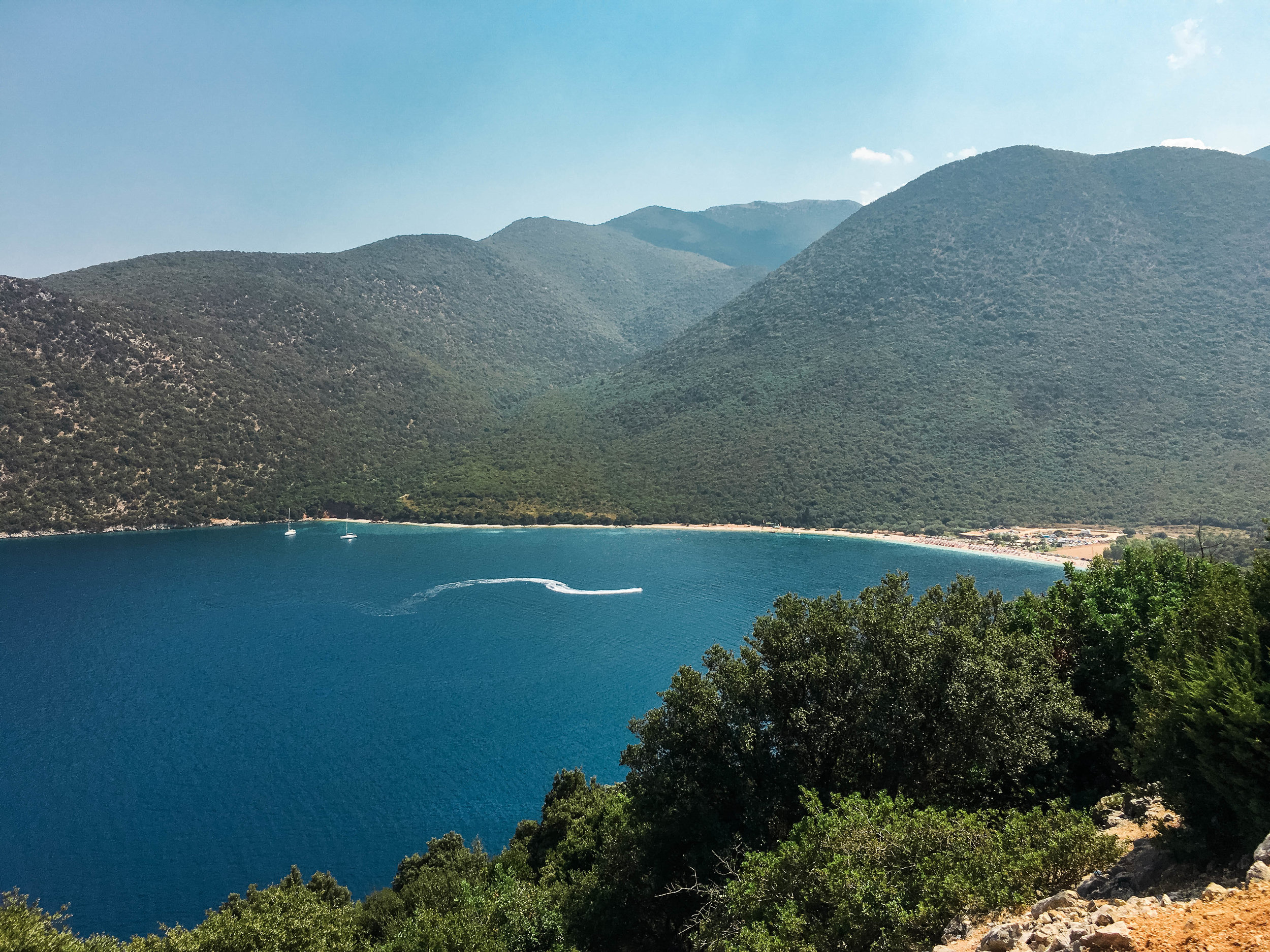 Antisamos beach nested in between mountains - Kefalonia Island - Greece
