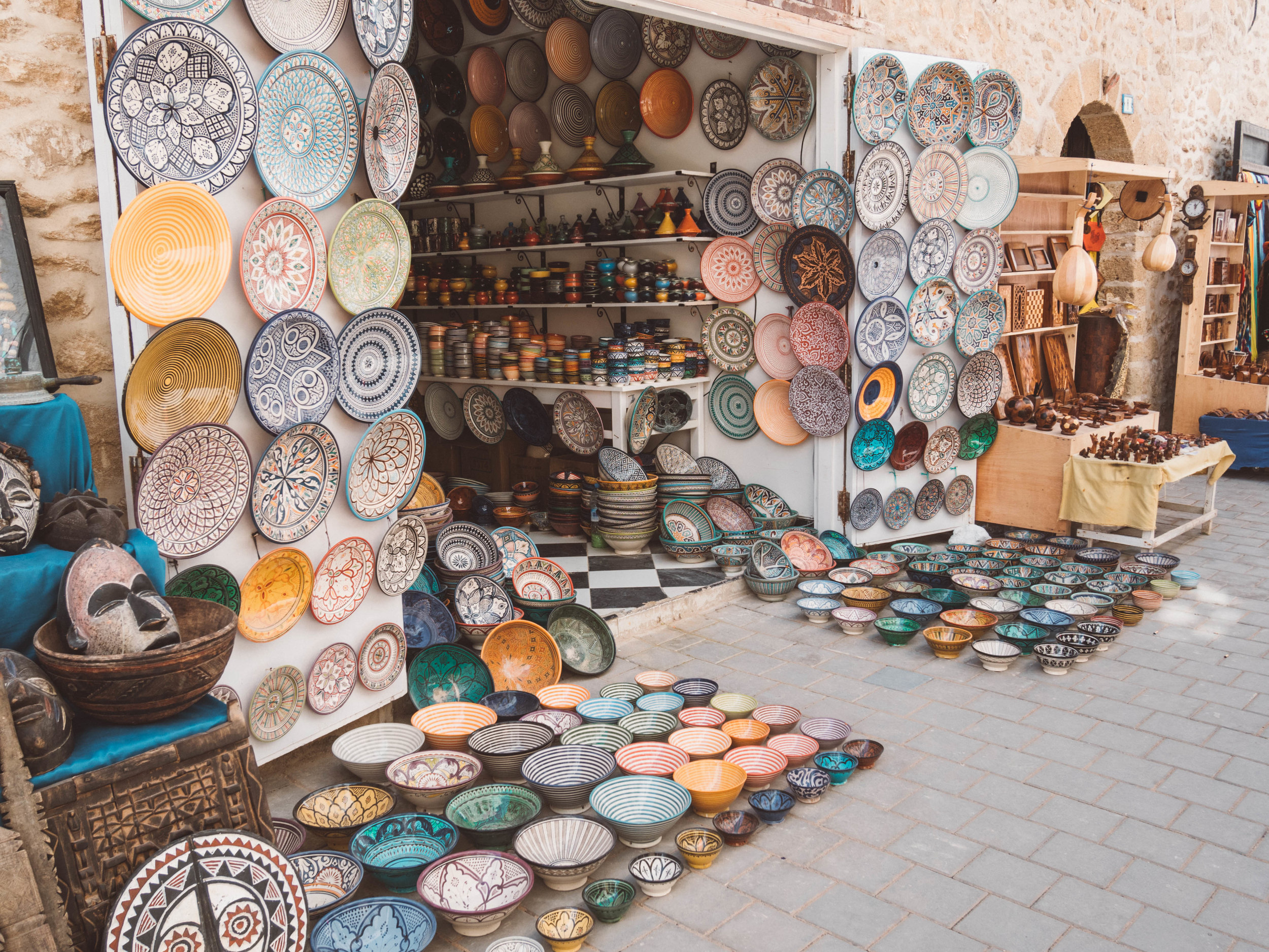 Porcelaine and Dishes - Old Souqs - City Walls - Essaouira - Morocco