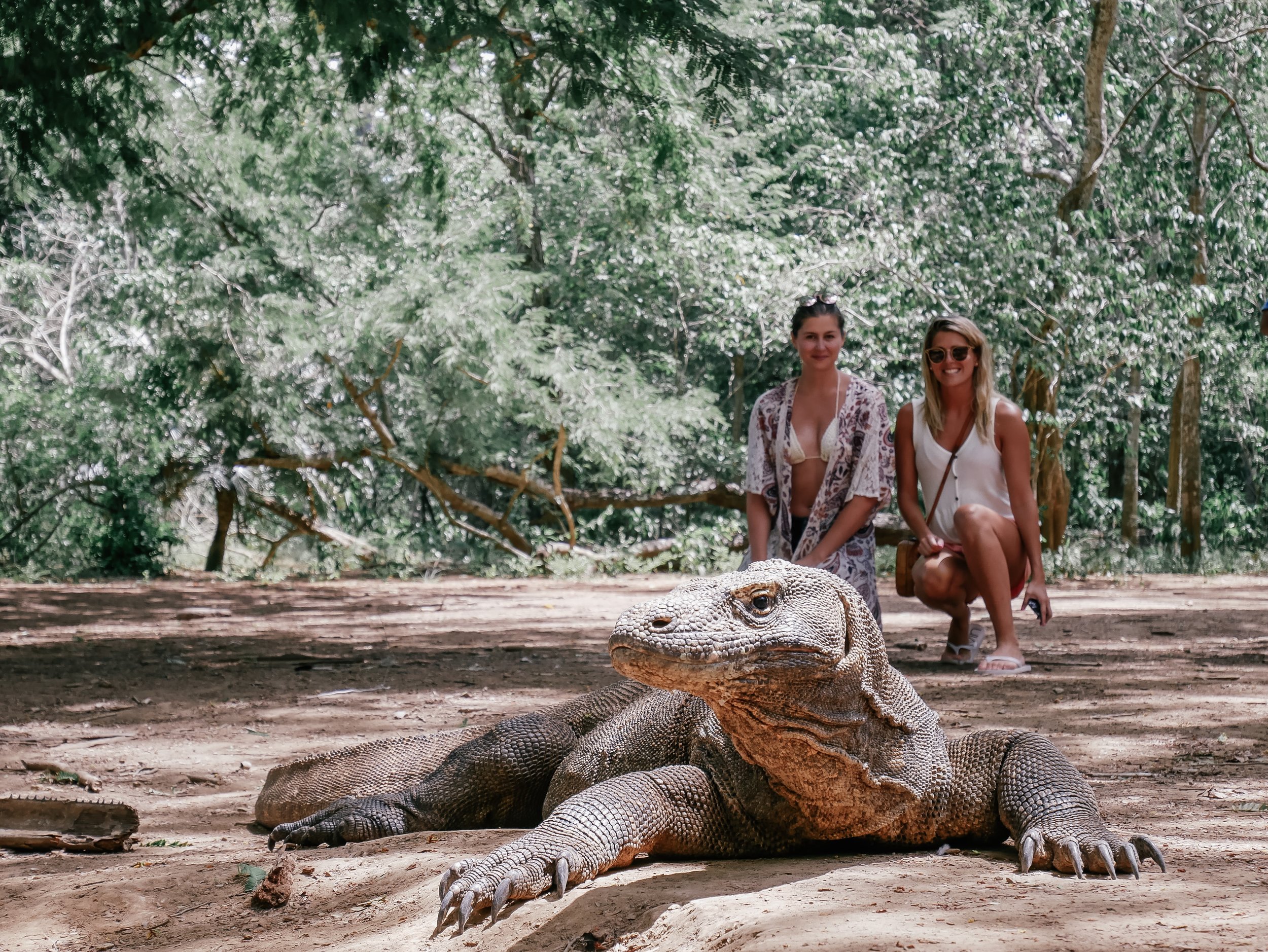 My sister and I posing with a Komodo Dragon - Komodo Island - Flores - Indonesia