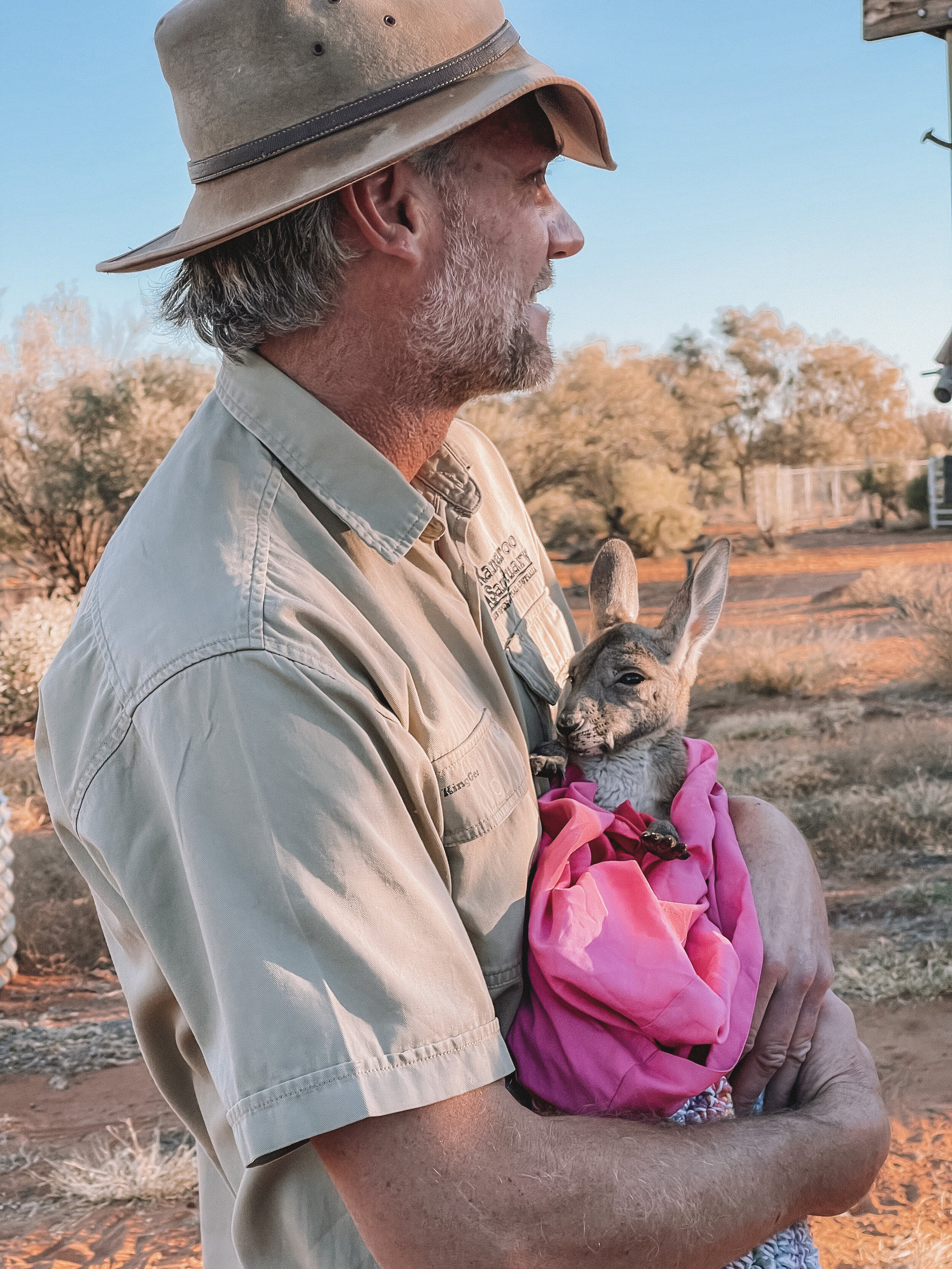 Brolga and Martin the baby joey - The Kangaroo Sanctuary - Alice Springs - Northern Territory - Australia