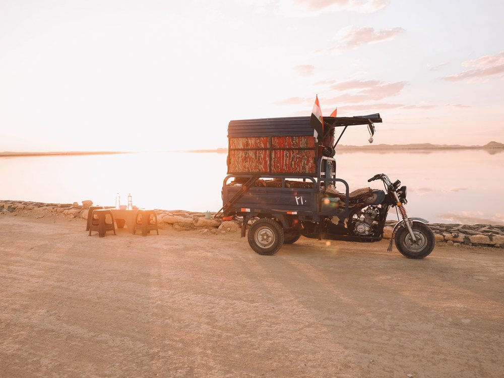 Our little tuktuk at sunset - Fatnas Island - Siwa Oasis - Western Desert - Egypt