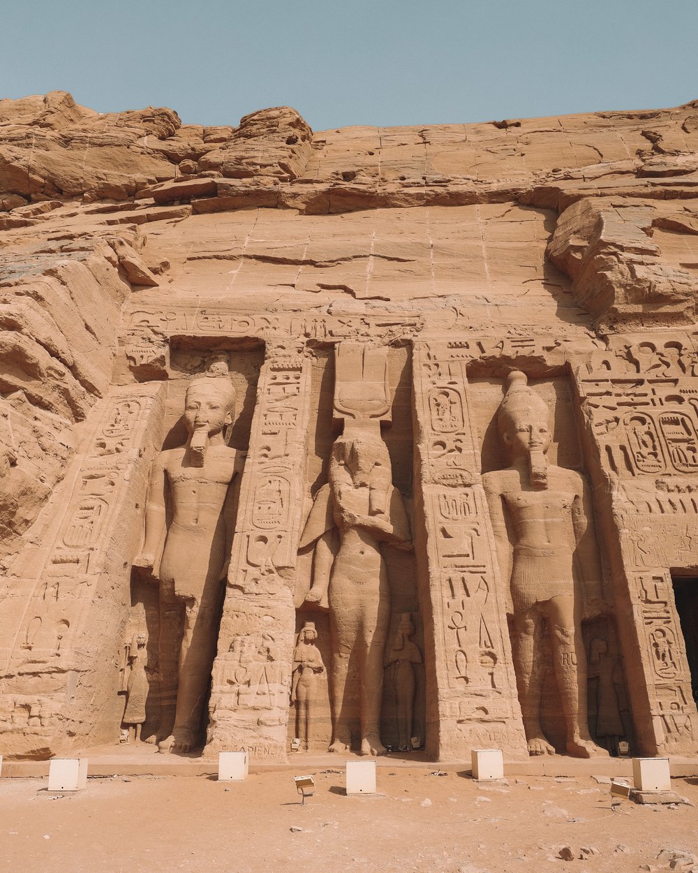 A closeup of the left side of Nefertari's temple - Abu Simbel - Egypt