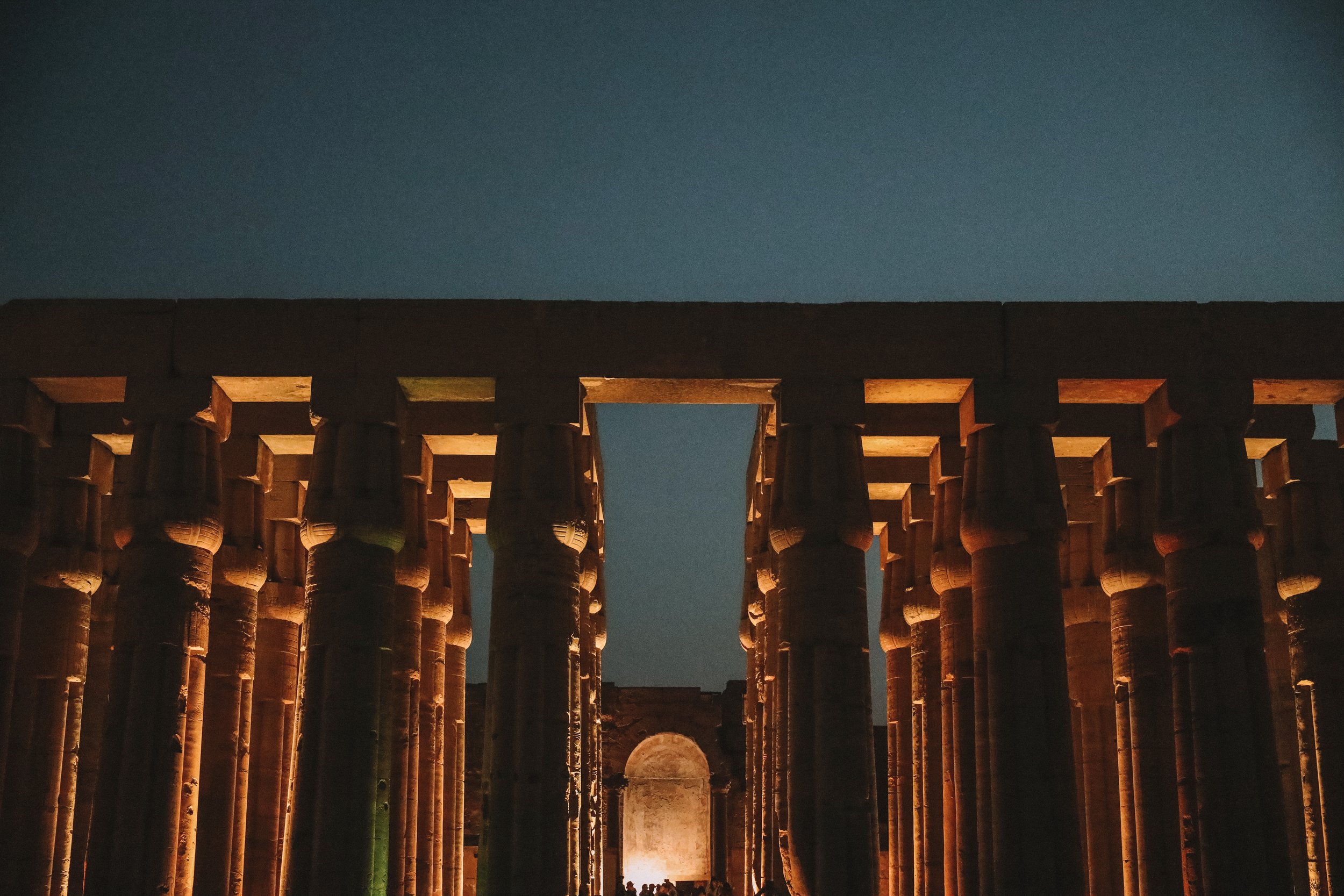 Night time close up of columns - Luxor Temple - Luxor - Egypt