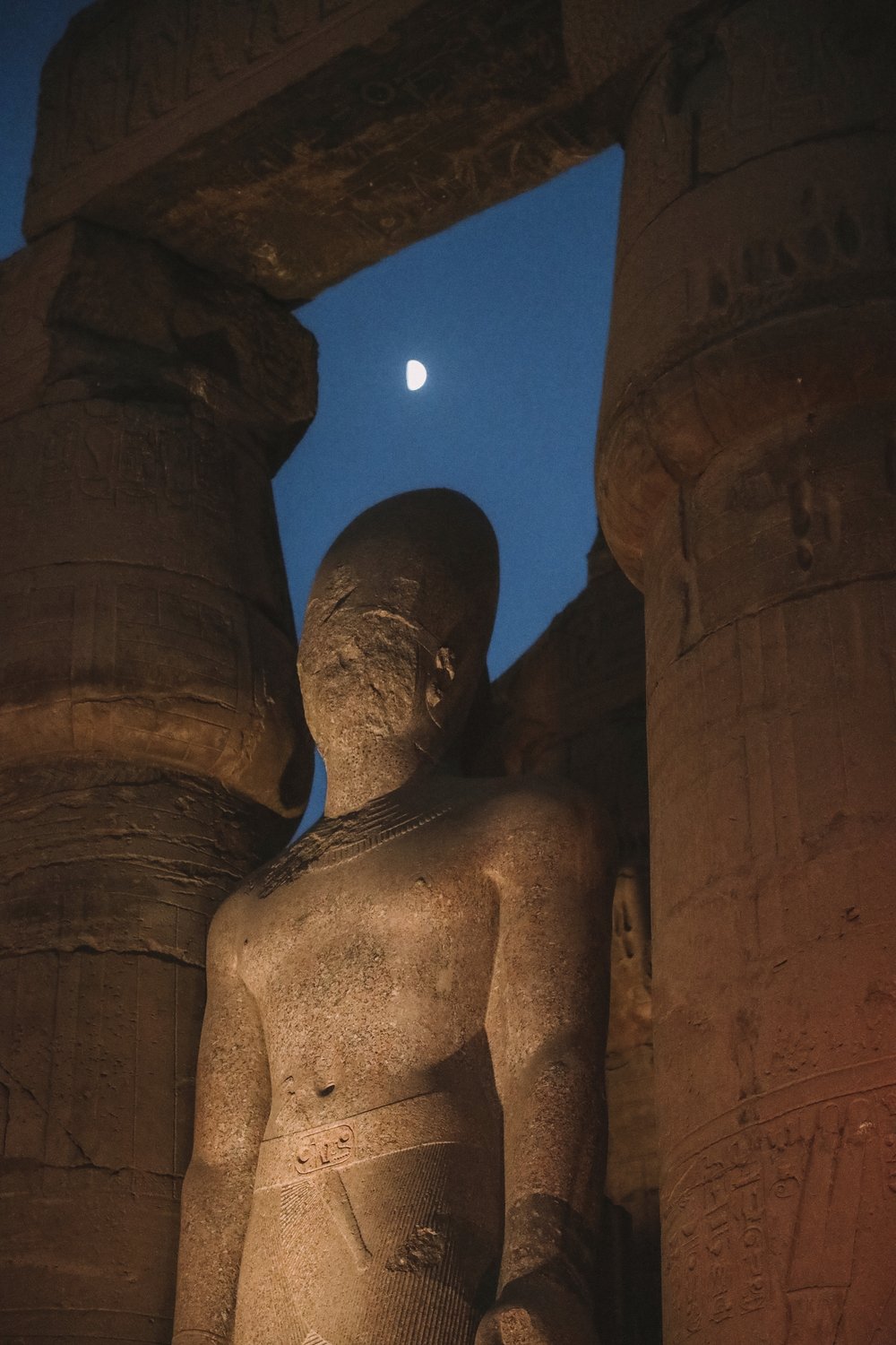 Pharaoh statue and the moon - Luxor Temple - Luxor - Egypt