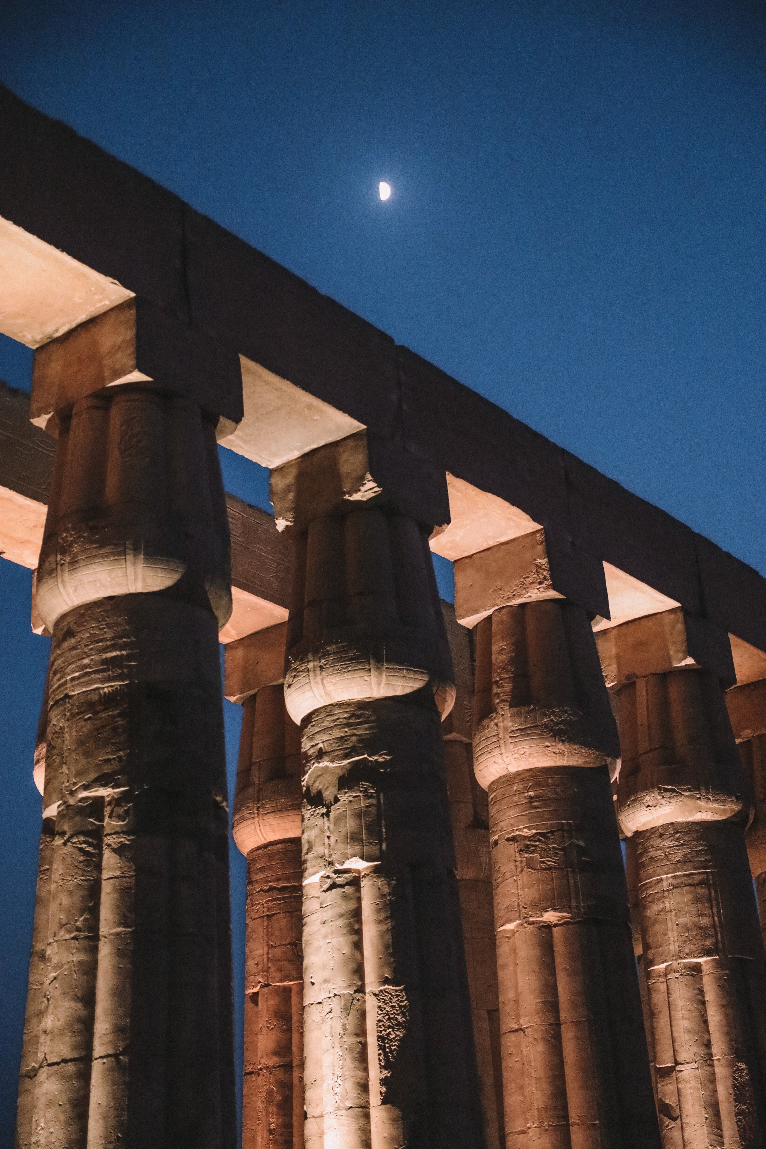 The columns and the moon - Luxor Temple - Luxor - Egypt