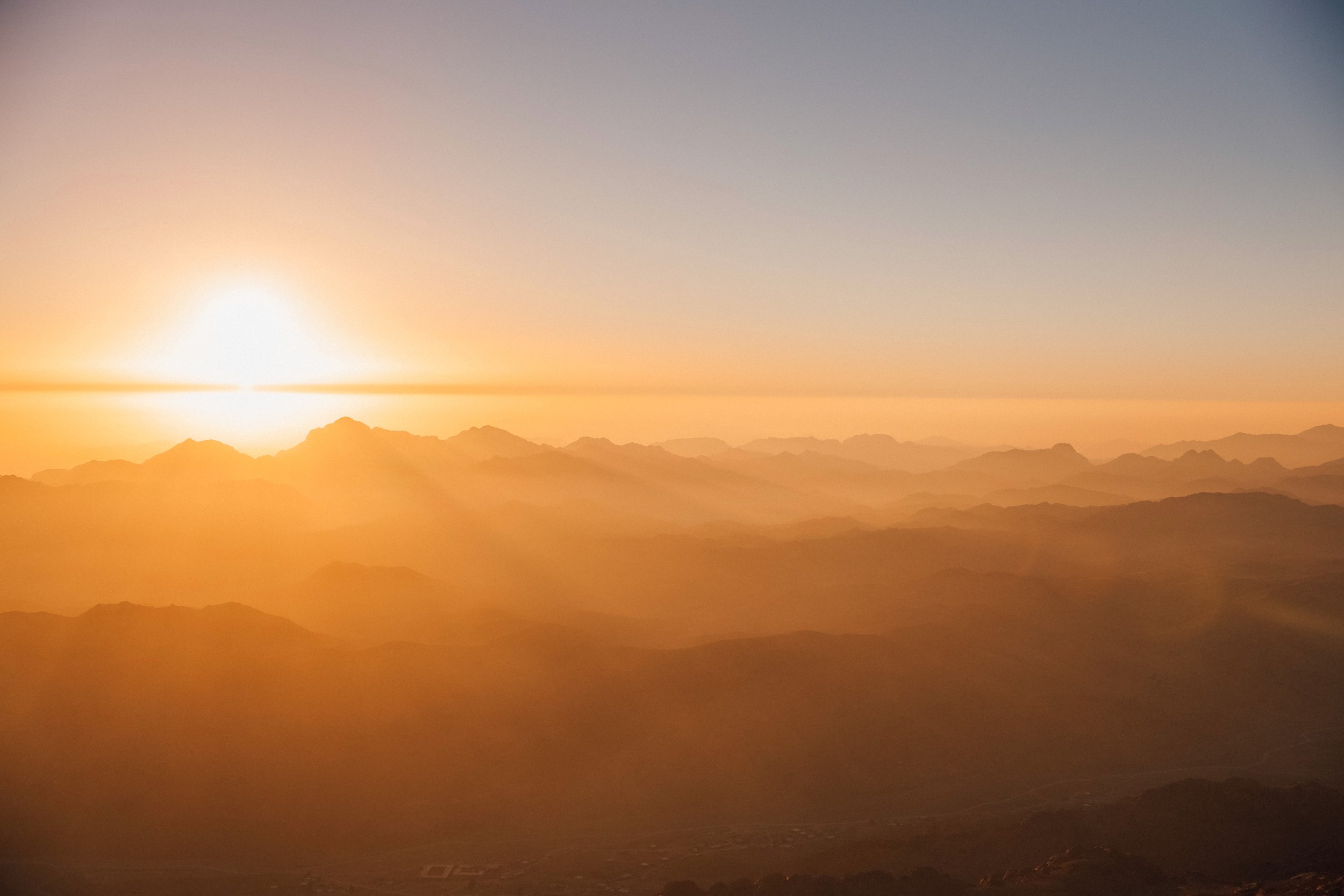 Incredible sunrise after a challenging night hike of Mount Sinai - Sinai Peninsula - Egypt