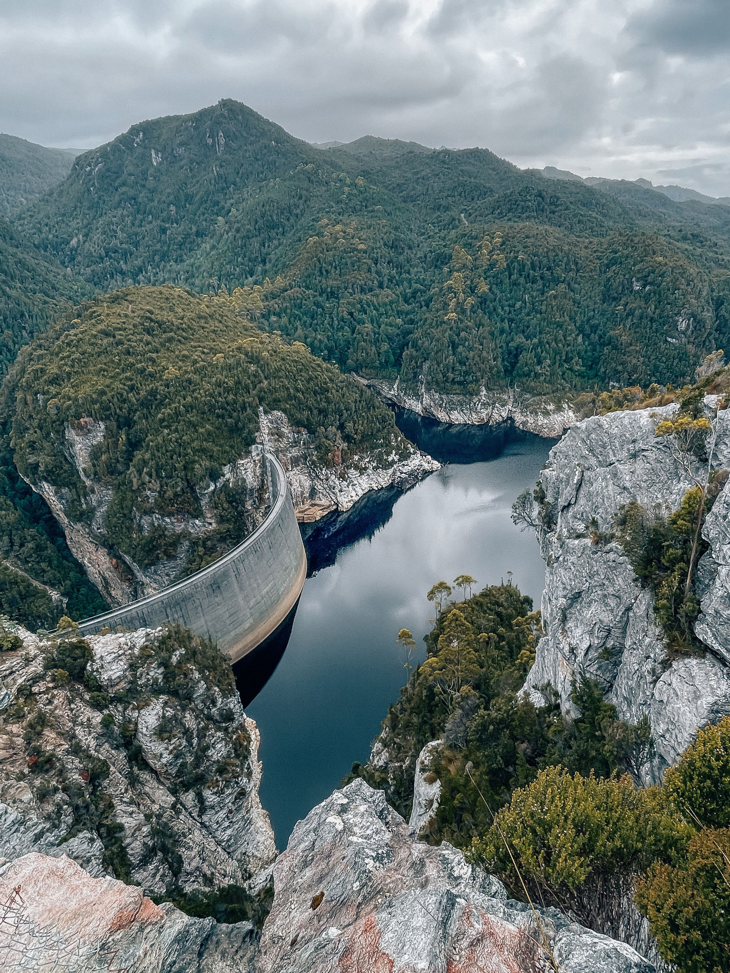 Gordon Dam seen from Knob Hill Lookout - Tasmania - Australia