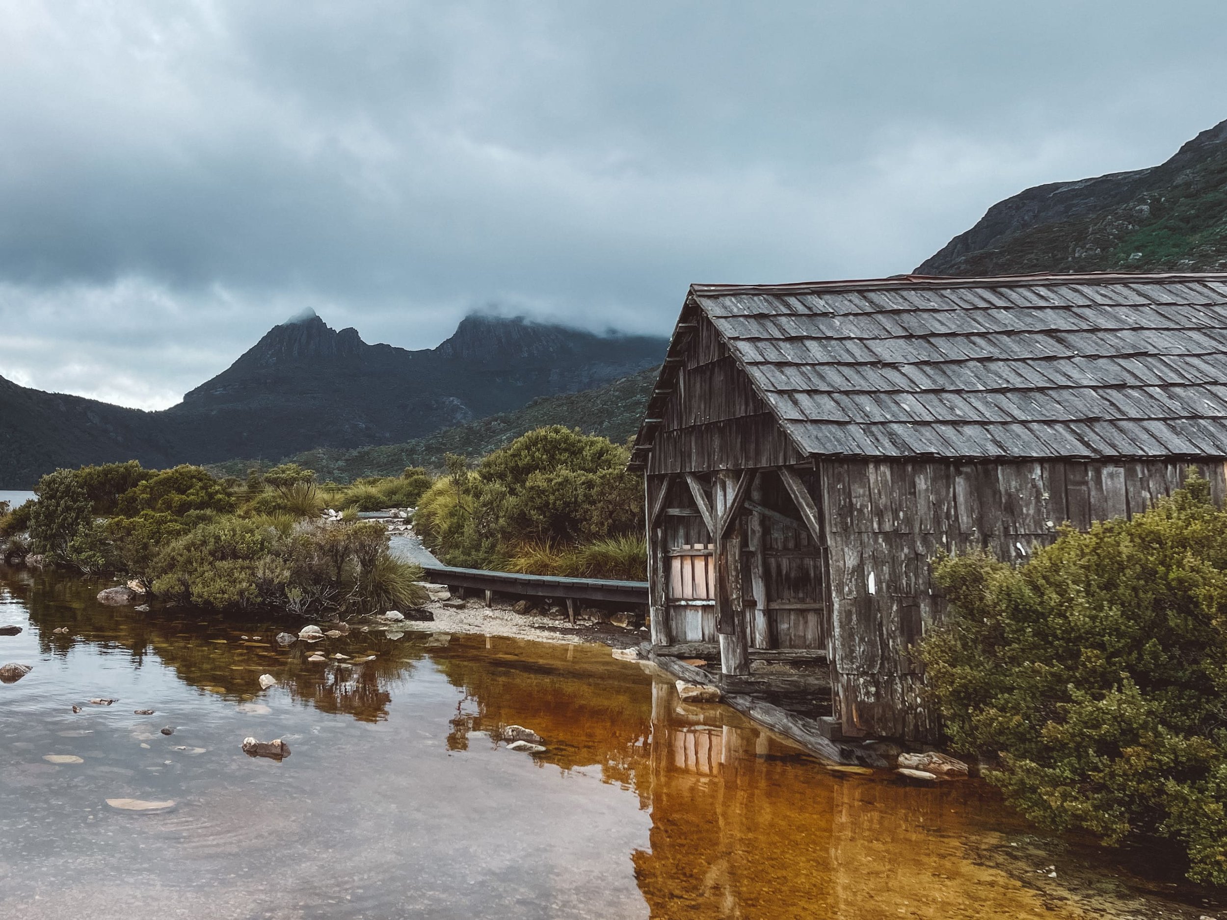 Closeup on the boat shed at Dove Lake - Cradle Mountain - Tasmania - Australia