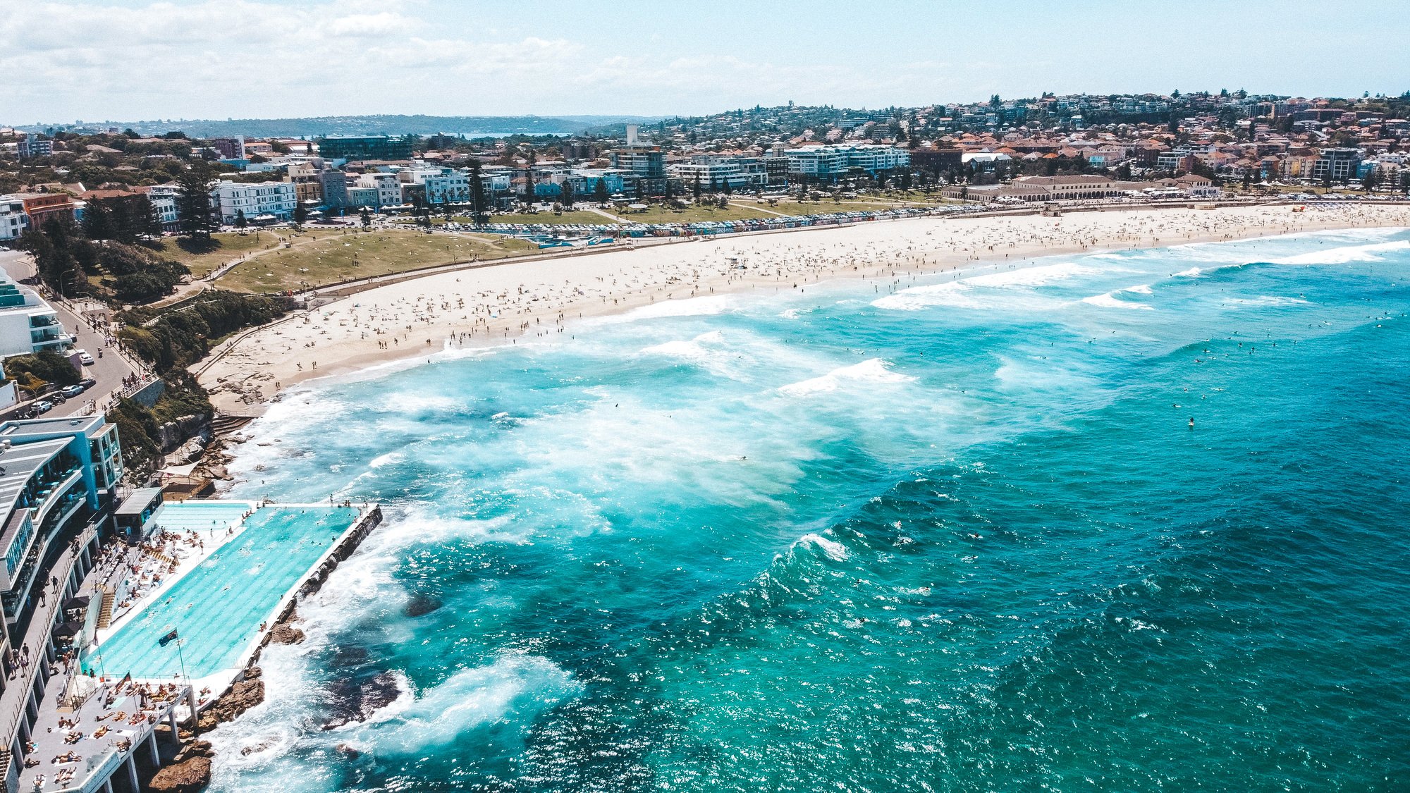 Bondi Icebergs pool by drone on a sunny day - Sydney - New South Wales (NSW) - Australia