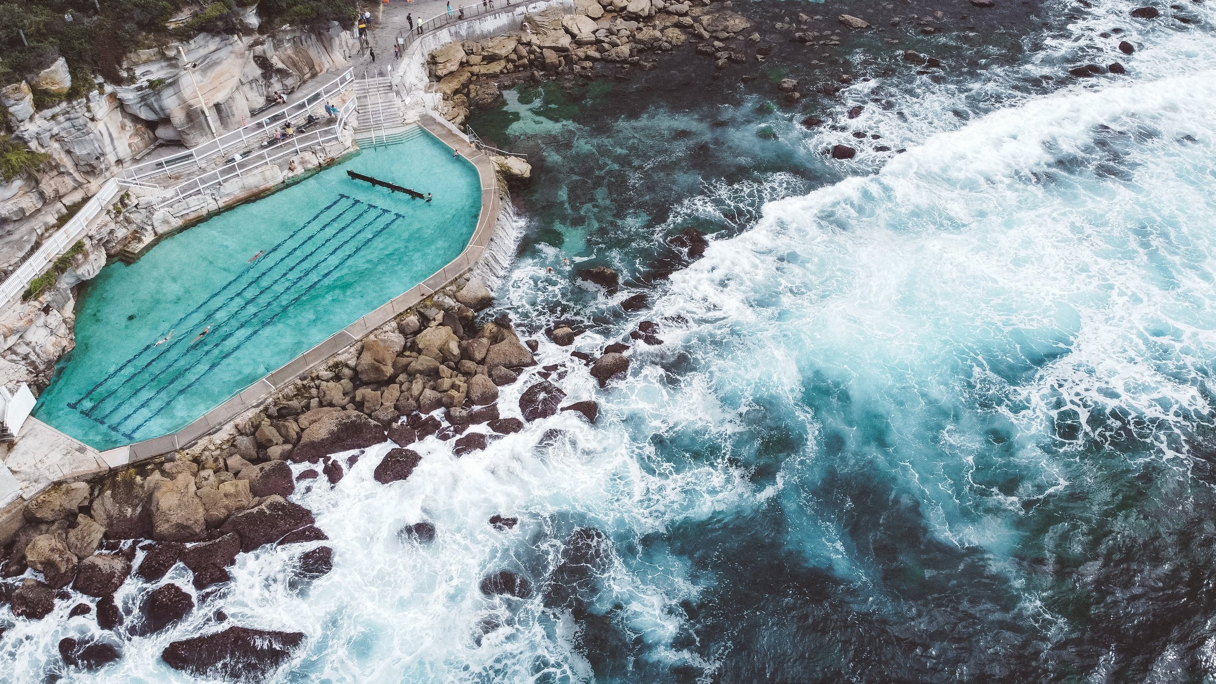 Bronte Baths seen from a drone on a cloudy day - Sydney - New South Wales (NSW) - Australia