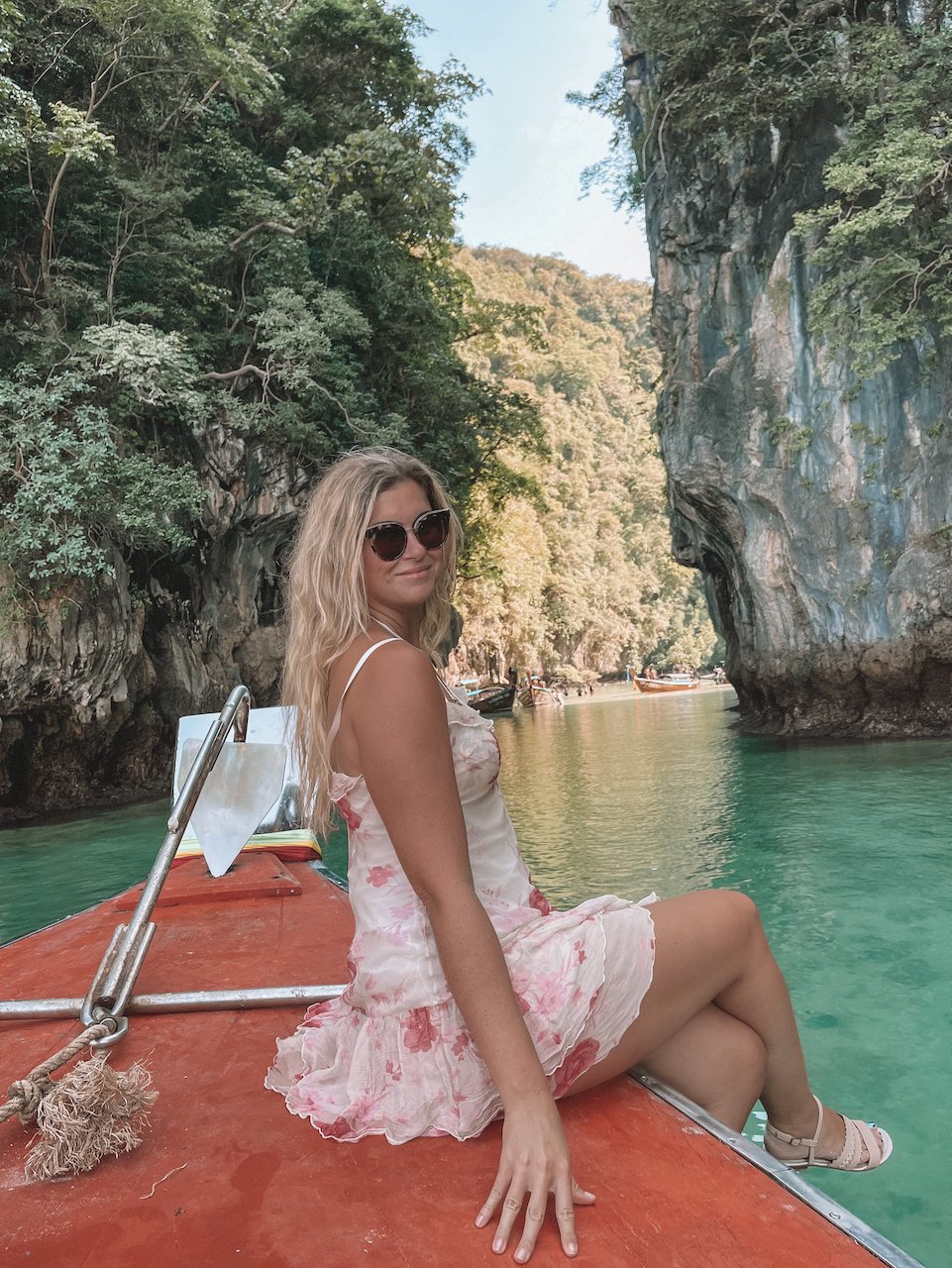 Posing in front of the boat at Koh Hong Lagoon - Hong Island Day Trip - Krabi - Thailand