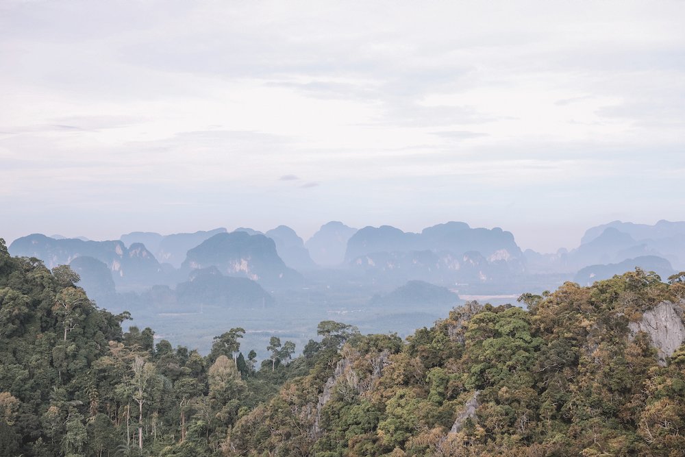 The foggy view on the mountains at the top - Tiger Cave Temple - Krabi - Thailand