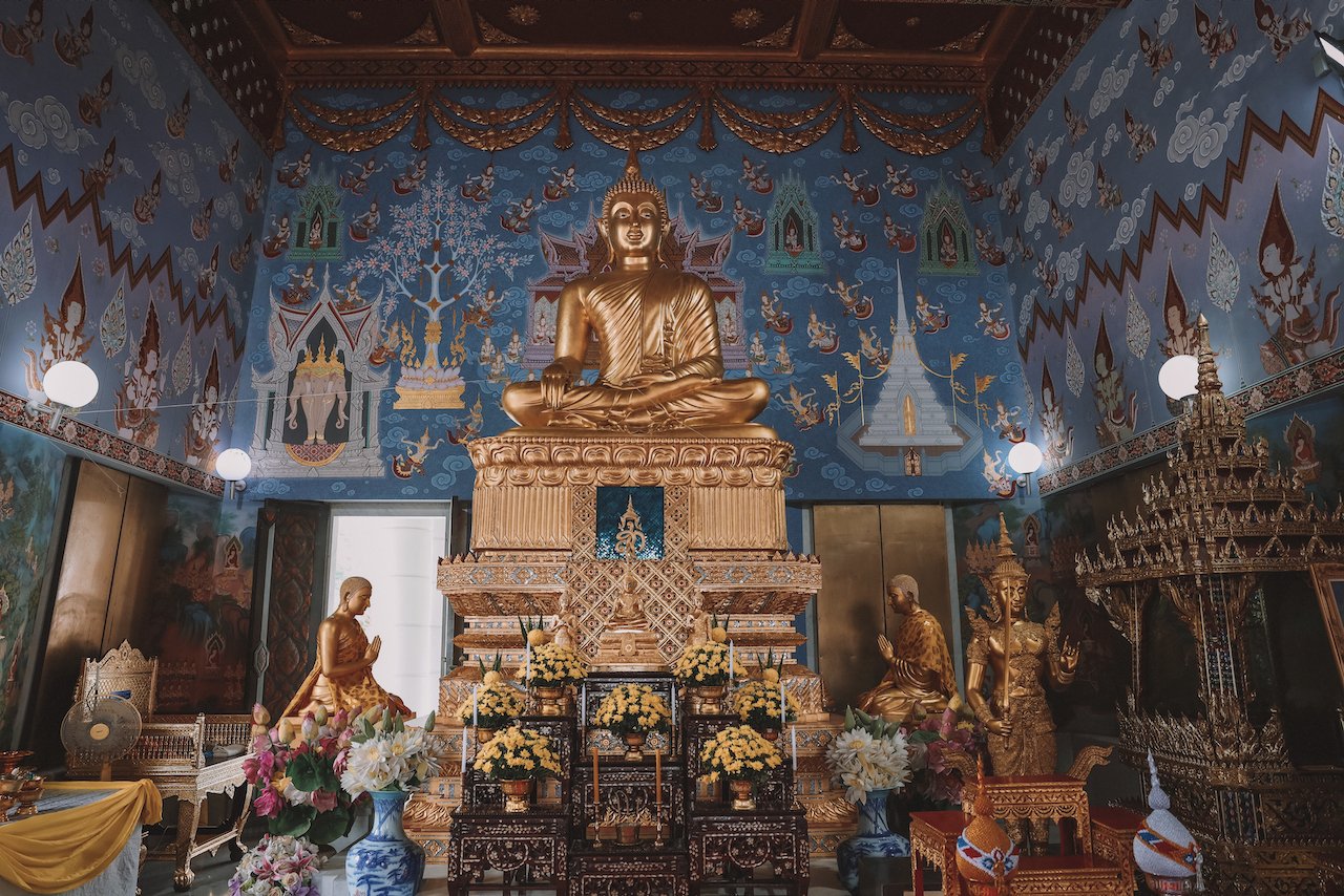 Golden Buddha inside the temple - Krabi Temple - Thailand