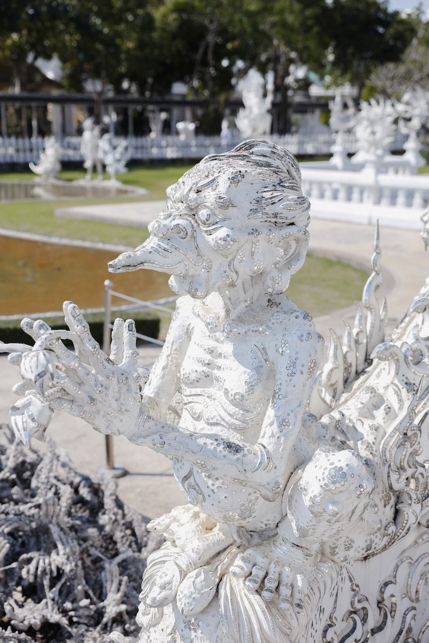 Funny statue with silver mirrors - White Temple (Wat Rong Khun) - Chiang Rai - Northern Thailand