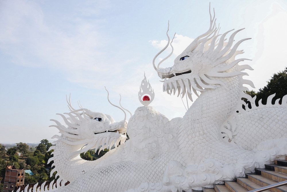 Two dragons looking at each other - Big Buddha (Wat Huay Pla Kang) - Chiang Rai - Northern Thailand