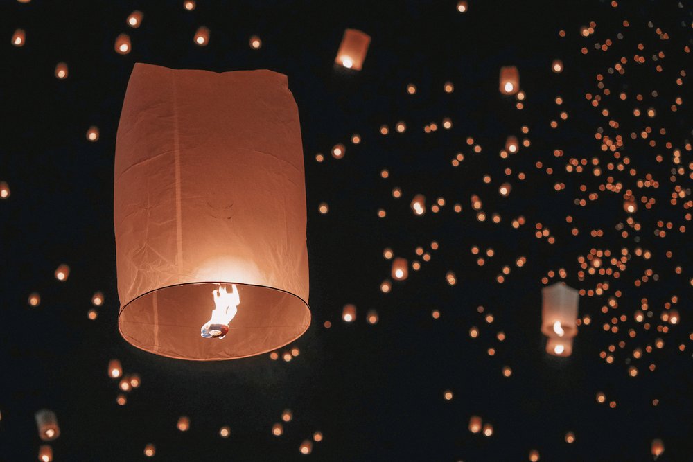 Sky Lanterns Release Yi Peng 2022 - Chiang Mai - Northern Thailand
