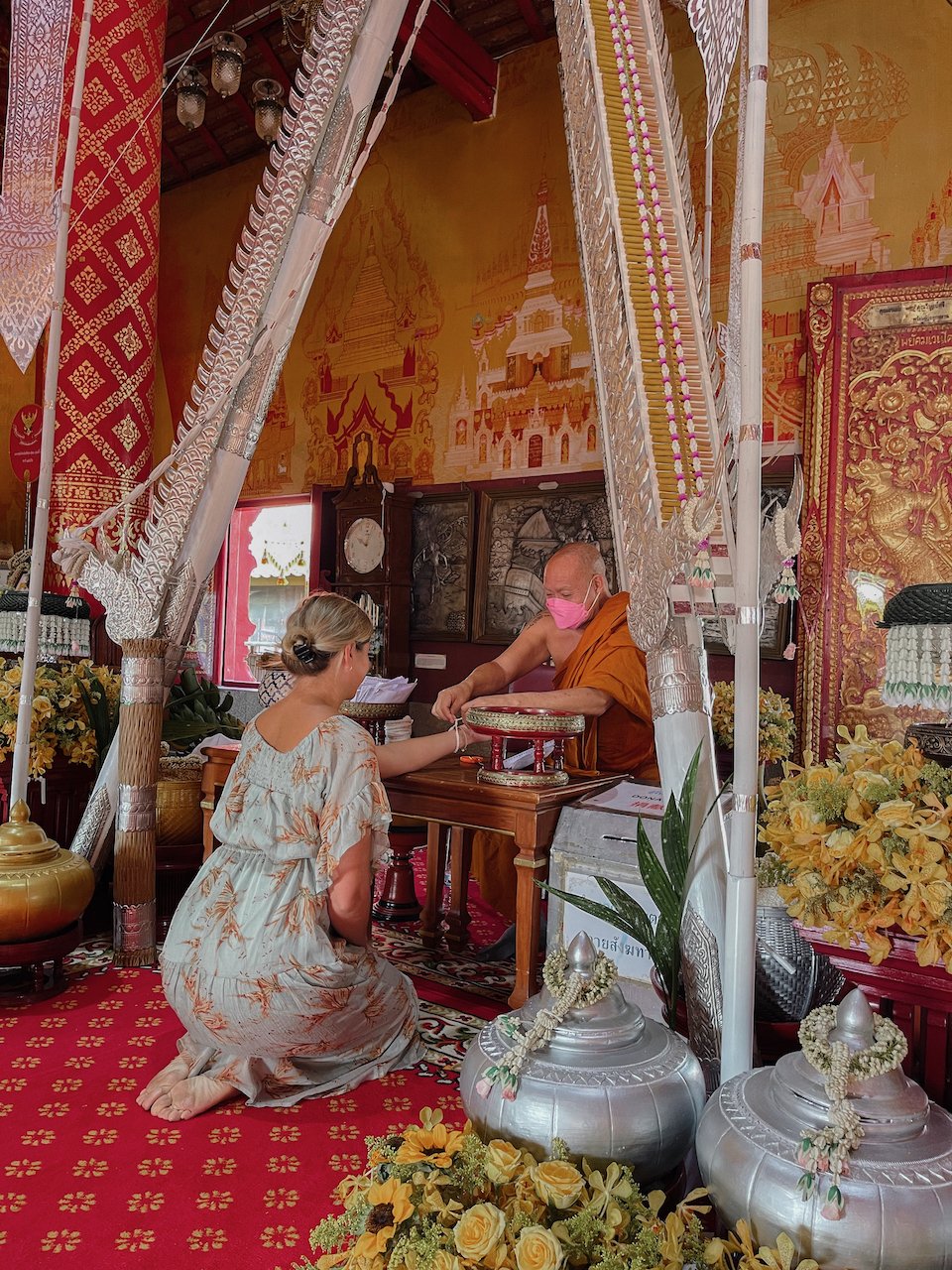 Getting blessed by a monk at Wat Sri Suphan - Chiang Mai - Northern Thailand